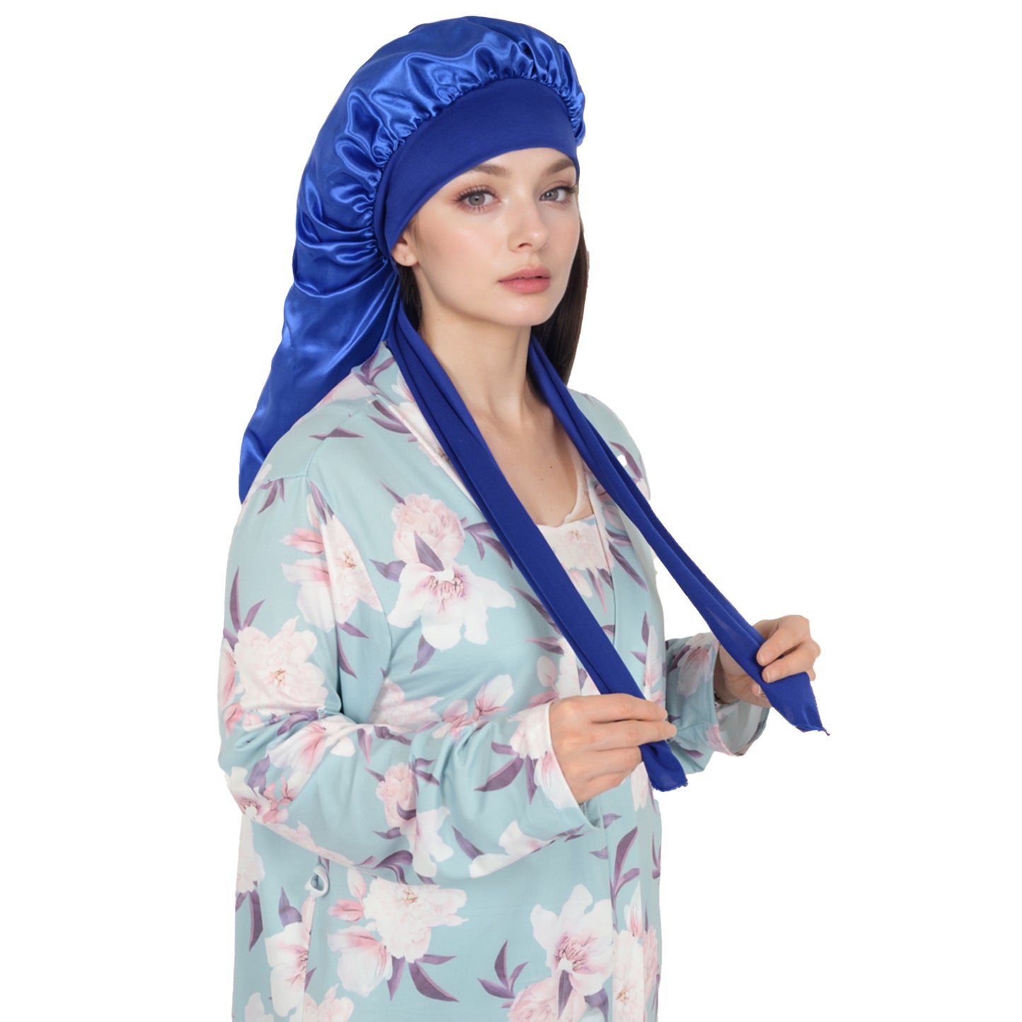 Anna-Kaci Satin Long Bonnet Sleep Cap with Stretch Turban Band for Hair Protection and Moisture Retention
