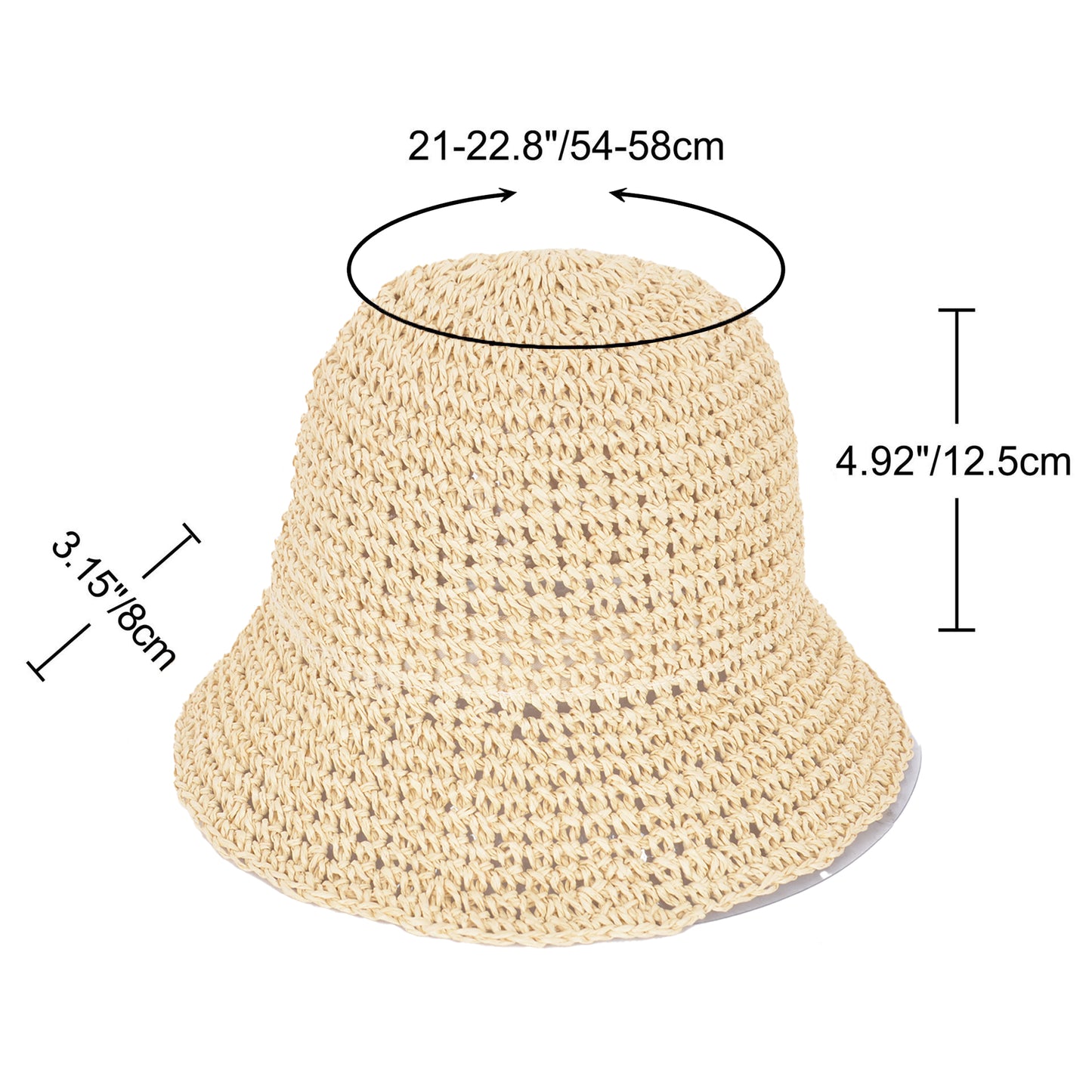 Anna-Kaci Crochet Raffia Bucket Hat Lightweight Foldable Wide Brim Sun Hat for Stylish Summer Protection