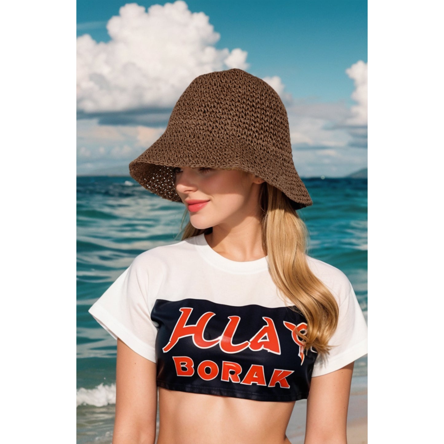 Anna-Kaci Crochet Raffia Bucket Hat Lightweight Foldable Wide Brim Sun Hat for Stylish Summer Protection