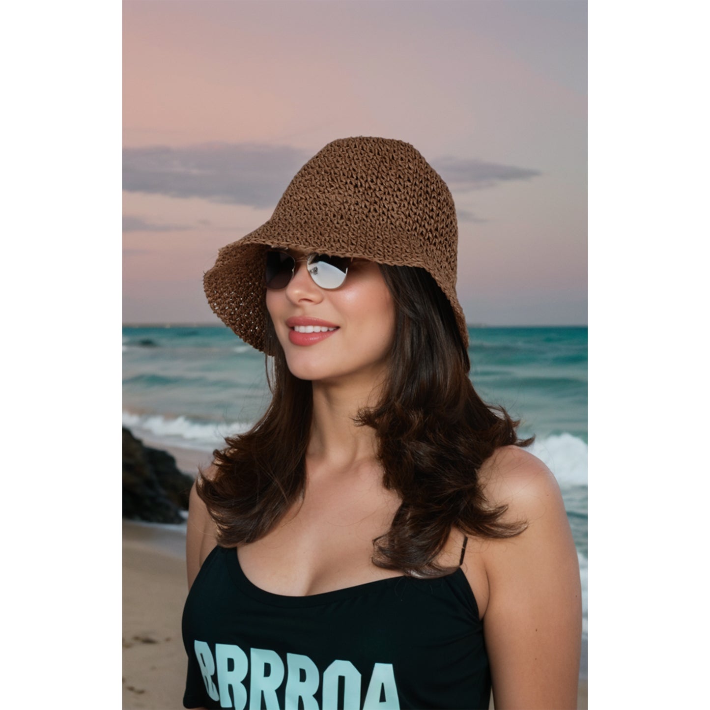 Anna-Kaci Crochet Raffia Bucket Hat Lightweight Foldable Wide Brim Sun Hat for Stylish Summer Protection