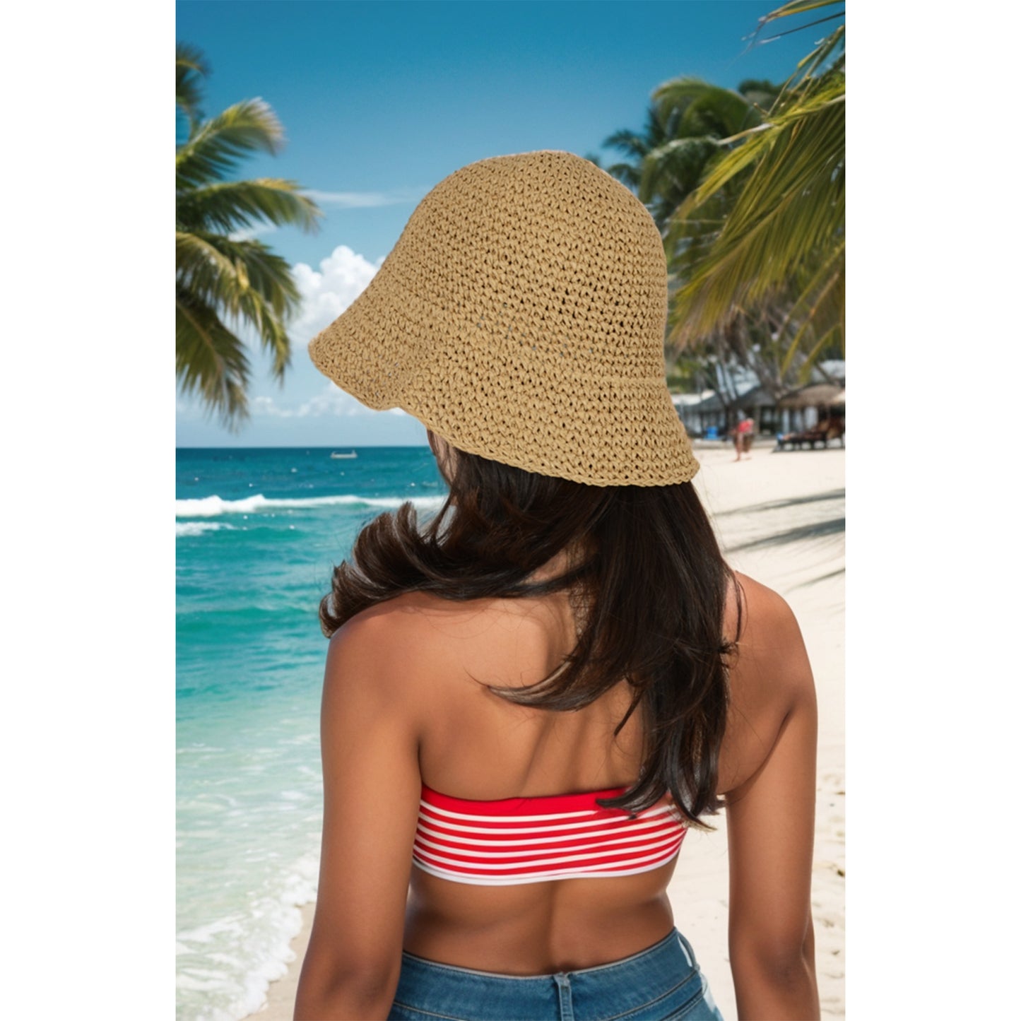 Anna-Kaci Crochet Raffia Bucket Hat Lightweight Foldable Wide Brim Sun Hat for Stylish Summer Protection