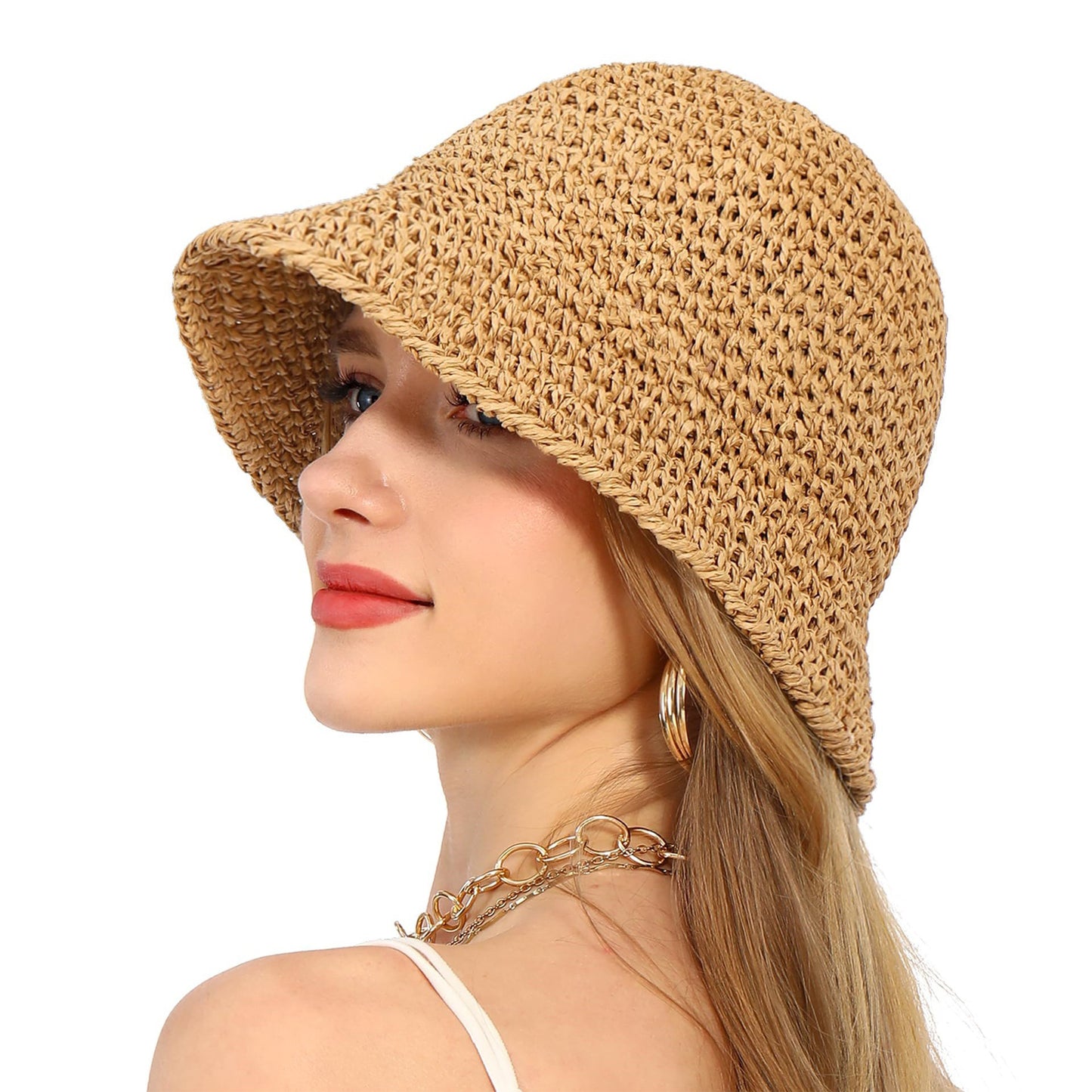 Anna-Kaci Crochet Raffia Bucket Hat Lightweight Foldable Wide Brim Sun Hat for Stylish Summer Protection