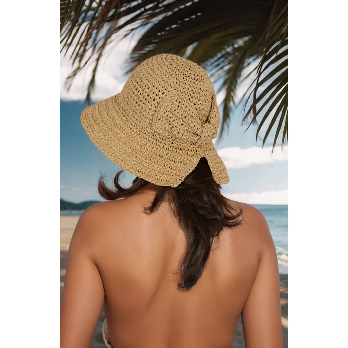 Anna-Kaci Crochet Raffia Sun Hat with Wide Brim and Bow Detail Foldable Summer Beach Hat for Stylish Sun Protection