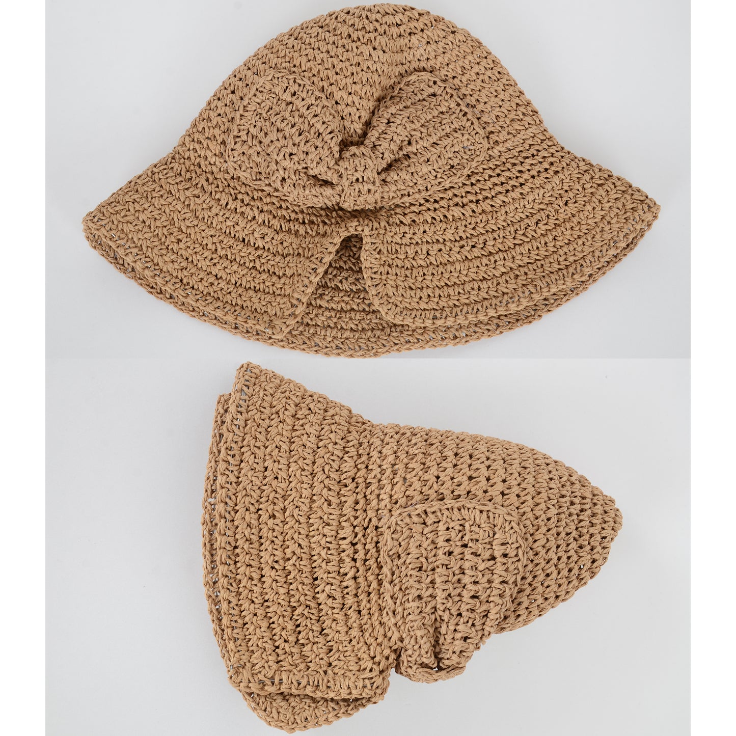 Anna-Kaci Crochet Raffia Sun Hat with Wide Brim and Bow Detail Foldable Summer Beach Hat for Stylish Sun Protection