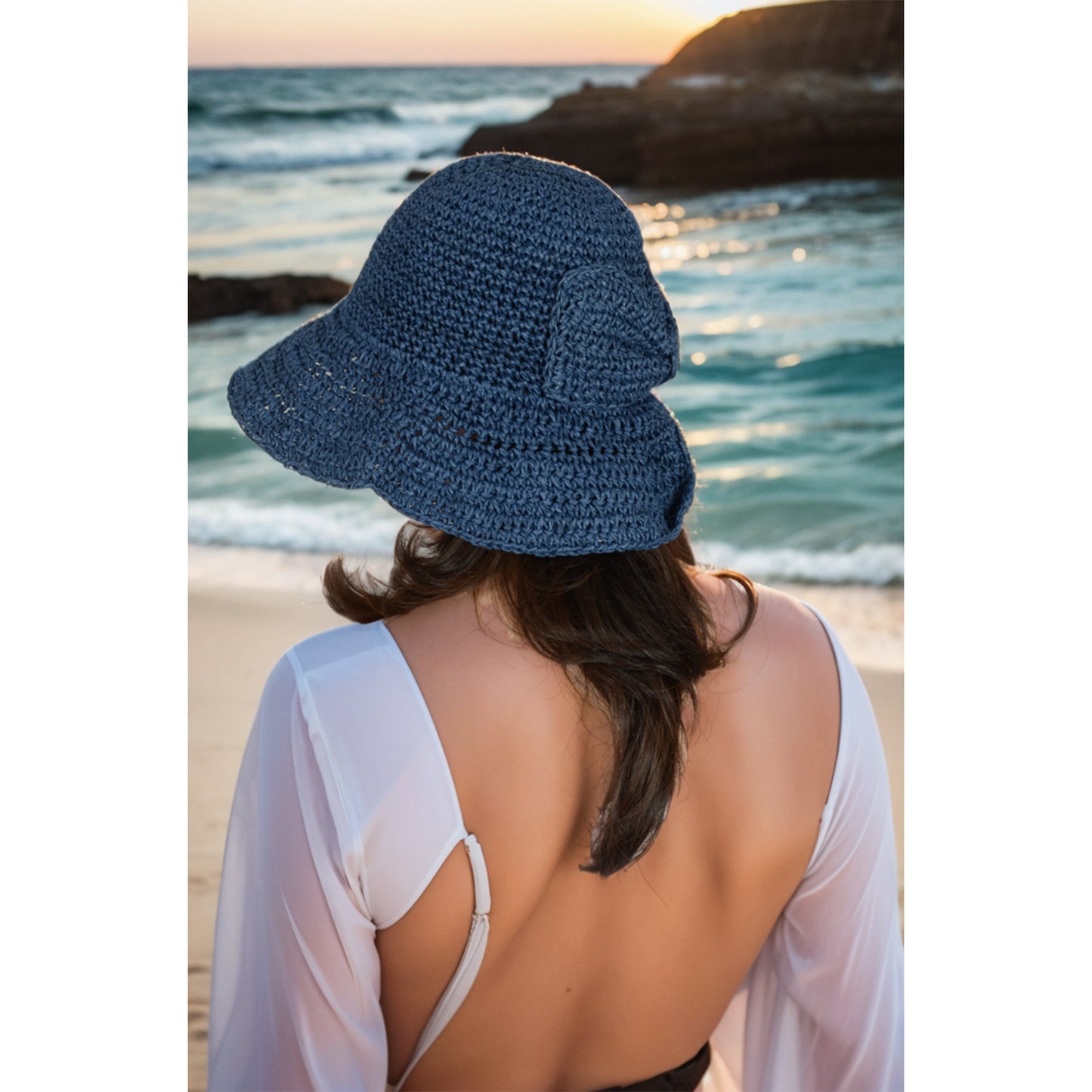 Anna-Kaci Crochet Raffia Sun Hat with Wide Brim and Bow Detail Foldable Summer Beach Hat for Stylish Sun Protection