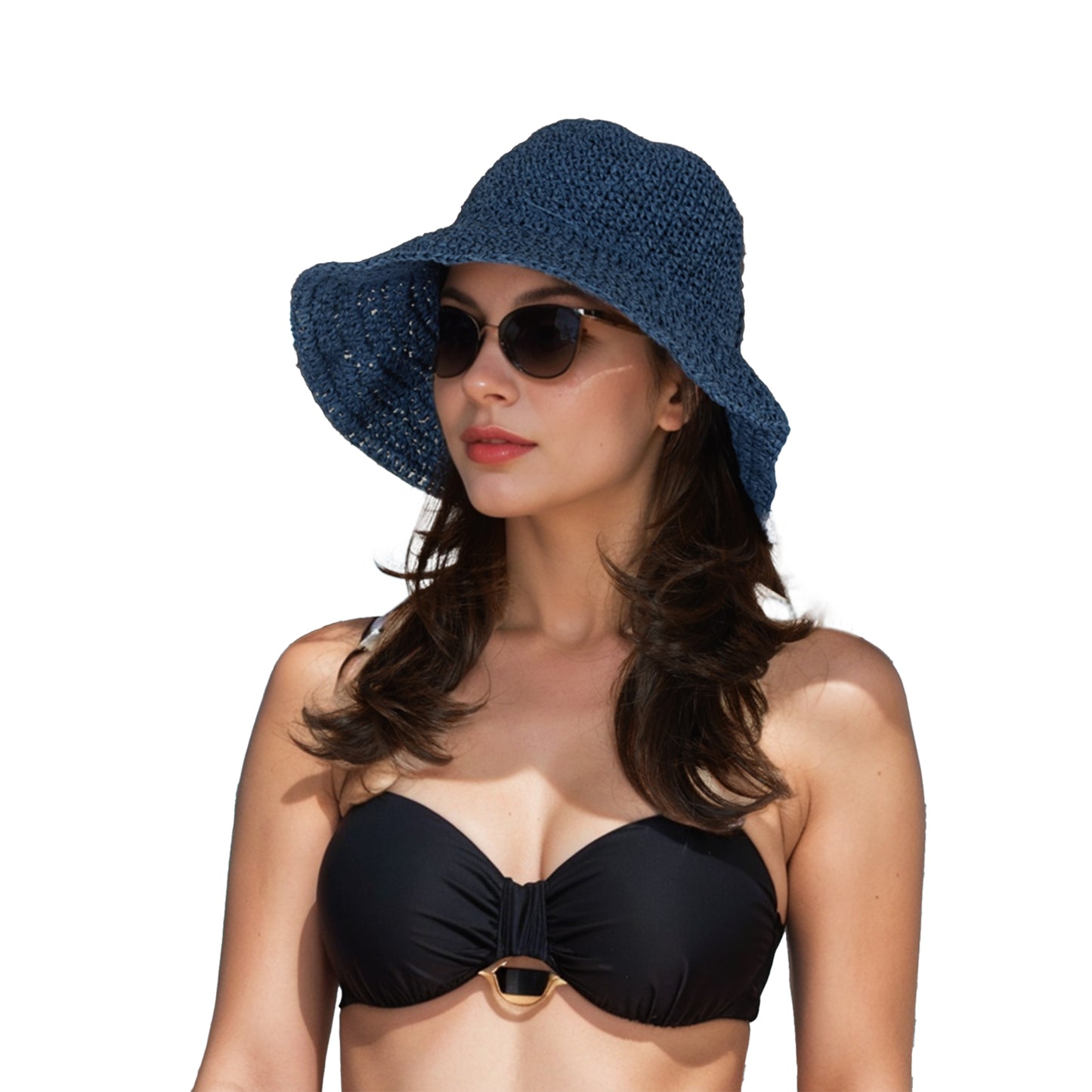 Anna-Kaci Crochet Raffia Sun Hat with Wide Brim and Bow Detail Foldable Summer Beach Hat for Stylish Sun Protection