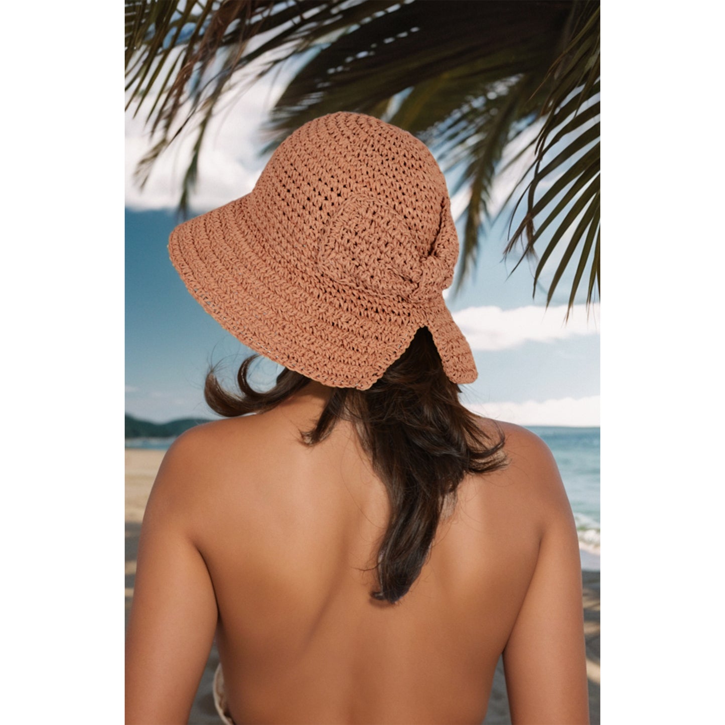 Anna-Kaci Crochet Raffia Sun Hat with Wide Brim and Bow Detail Foldable Summer Beach Hat for Stylish Sun Protection