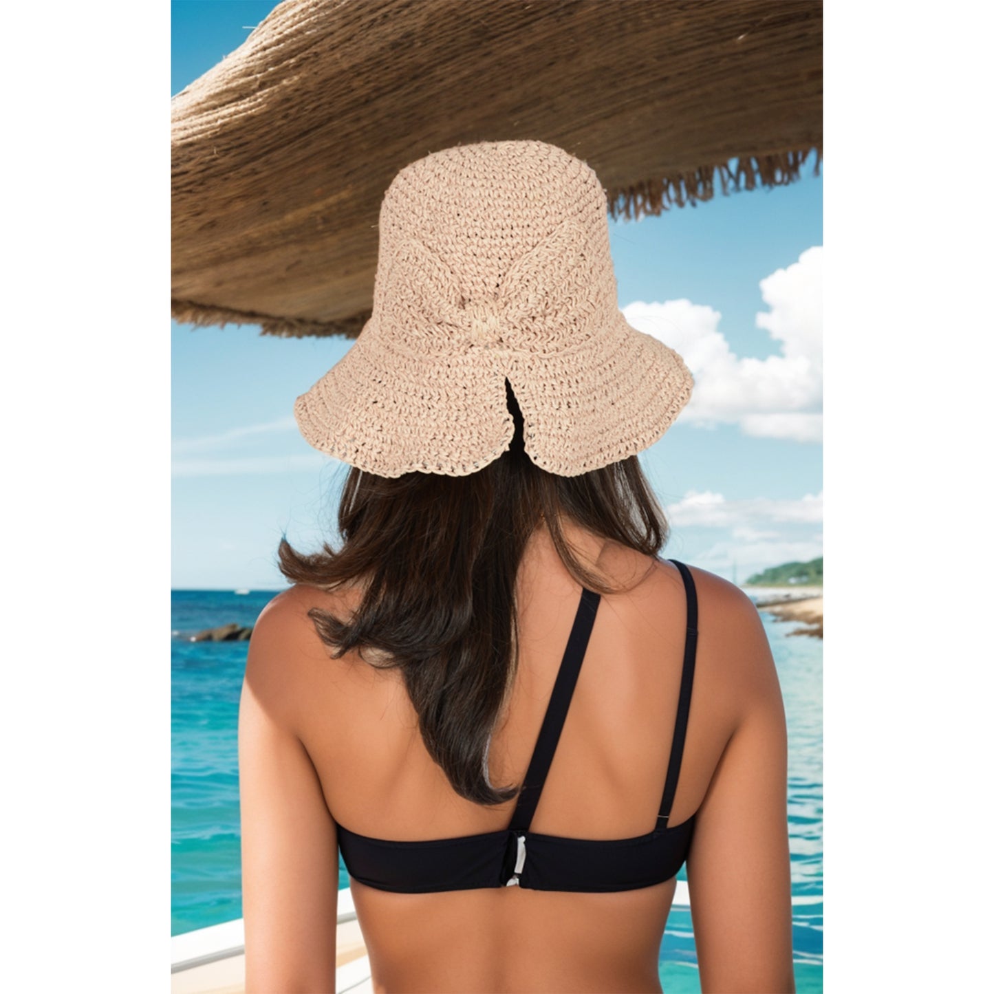 Anna-Kaci Crochet Raffia Sun Hat with Wide Brim and Bow Detail Foldable Summer Beach Hat for Stylish Sun Protection
