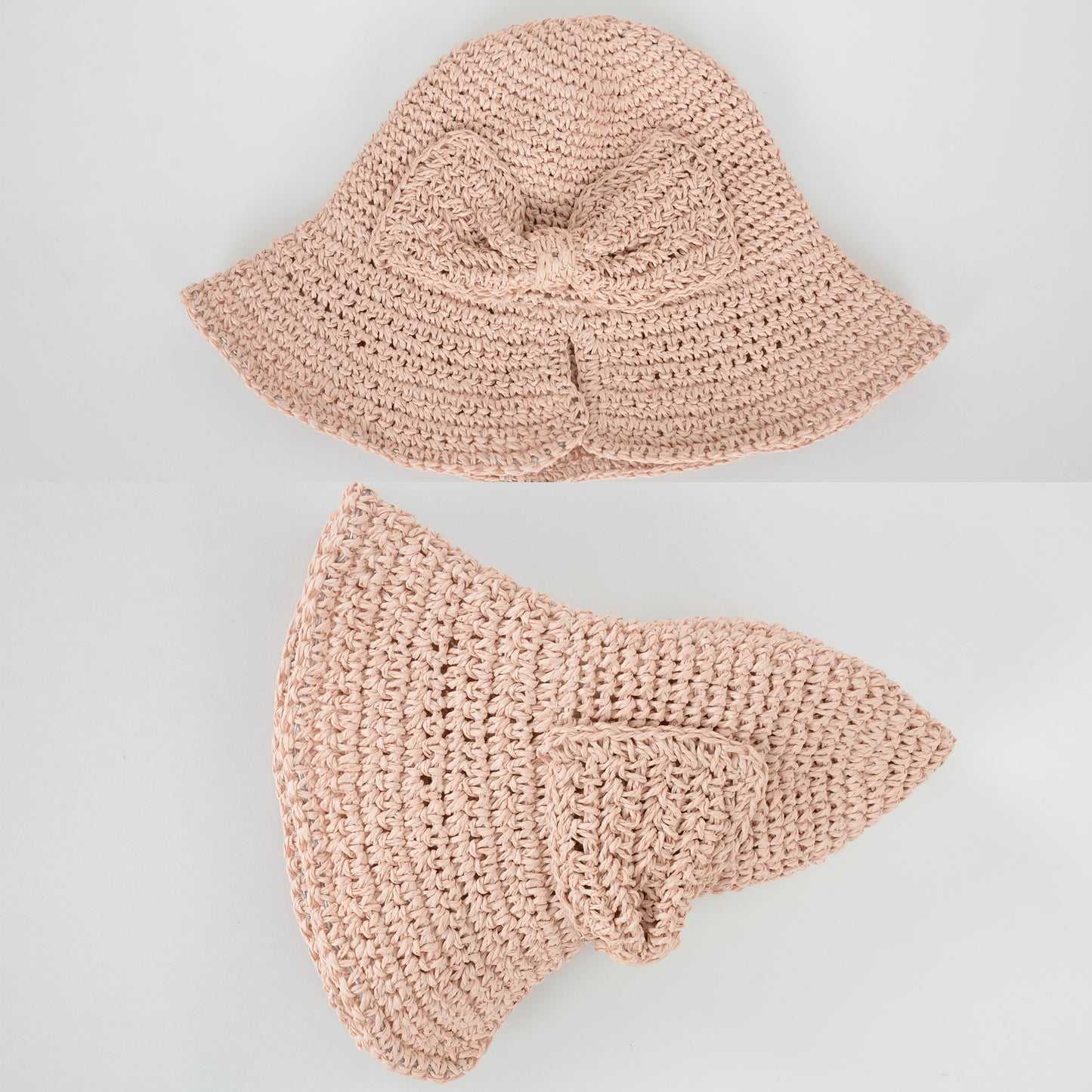 Anna-Kaci Crochet Raffia Sun Hat with Wide Brim and Bow Detail Foldable Summer Beach Hat for Stylish Sun Protection