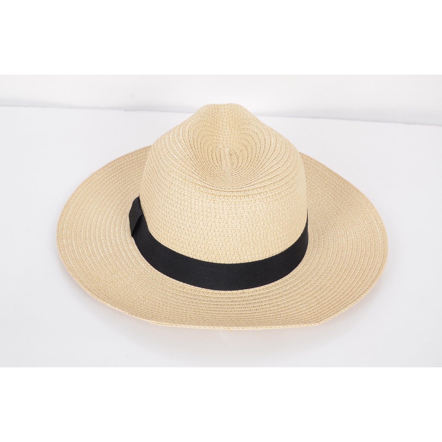 Anna-Kaci Wide Brim Straw Fedora Sun Hat with Black Band Lightweight Packable Summer Panama Hat for UV Protection