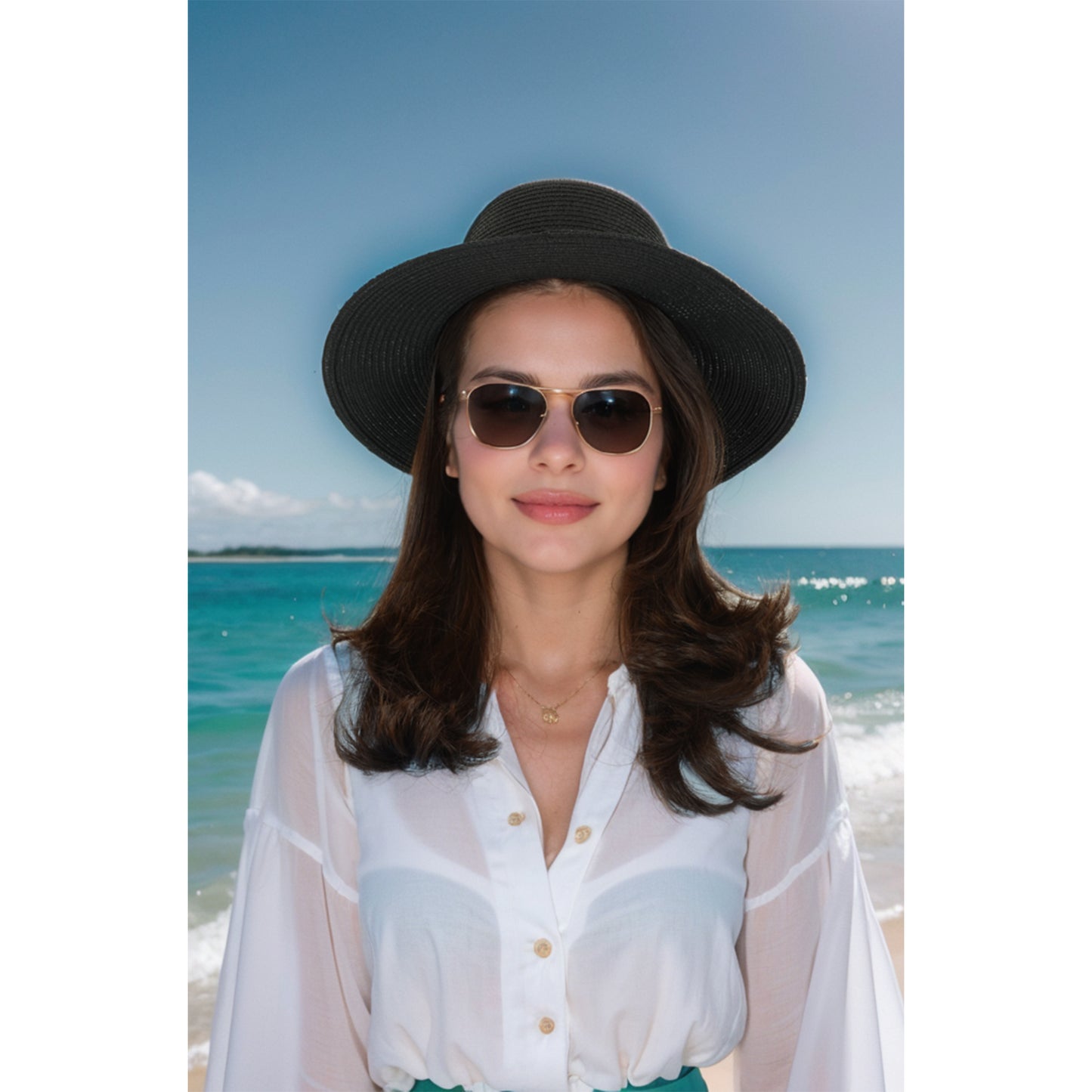 Anna-Kaci Wide Brim Straw Fedora Sun Hat with Black Band Lightweight Packable Summer Panama Hat for UV Protection