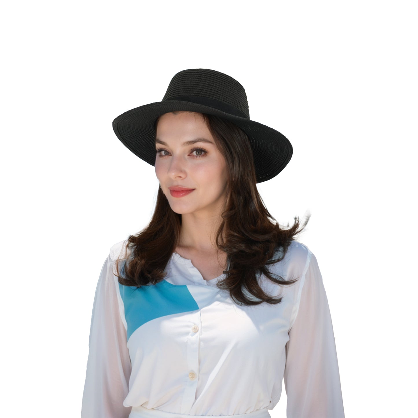 Anna-Kaci Wide Brim Straw Fedora Sun Hat with Black Band Lightweight Packable Summer Panama Hat for UV Protection