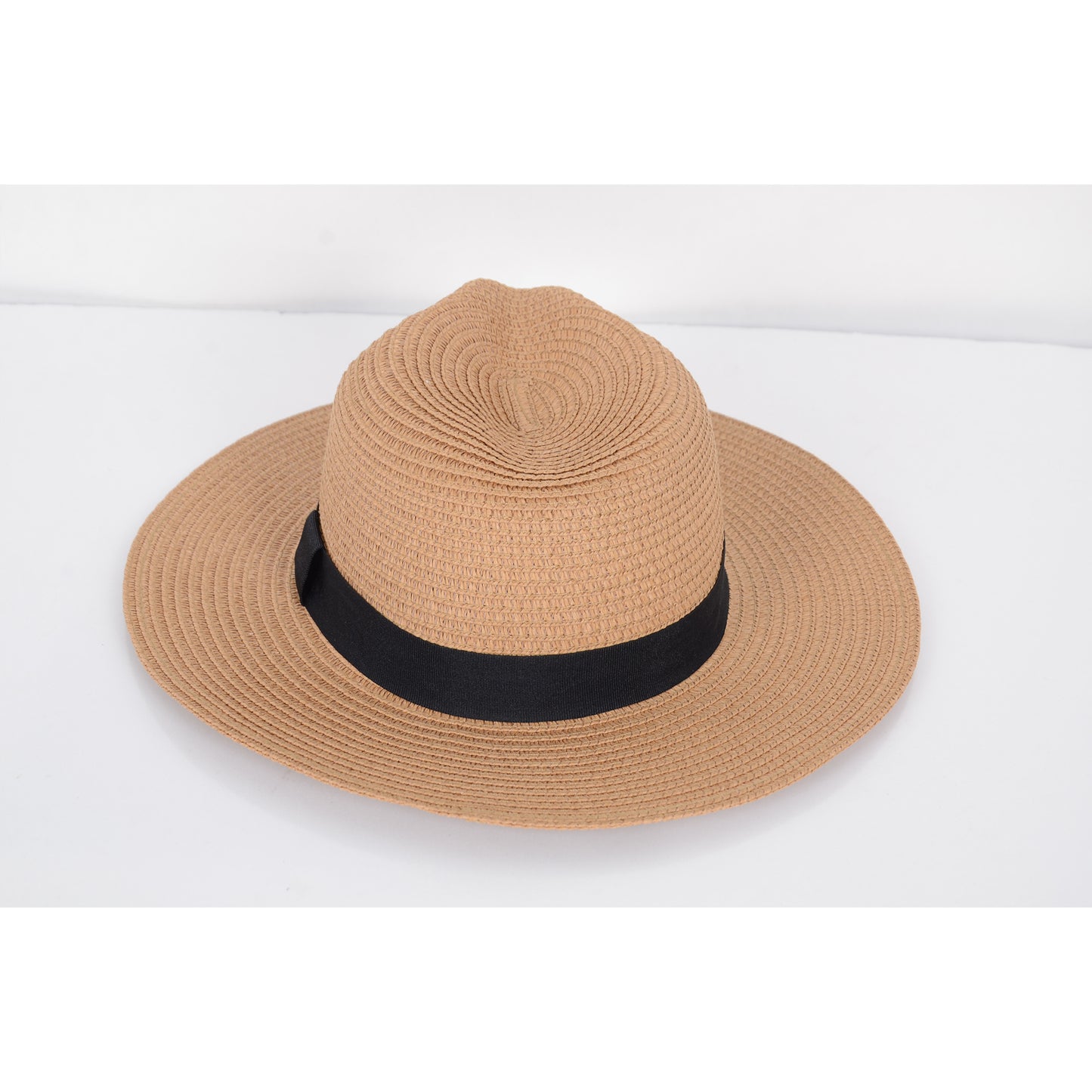 Anna-Kaci Wide Brim Straw Fedora Sun Hat with Black Band Lightweight Packable Summer Panama Hat for UV Protection