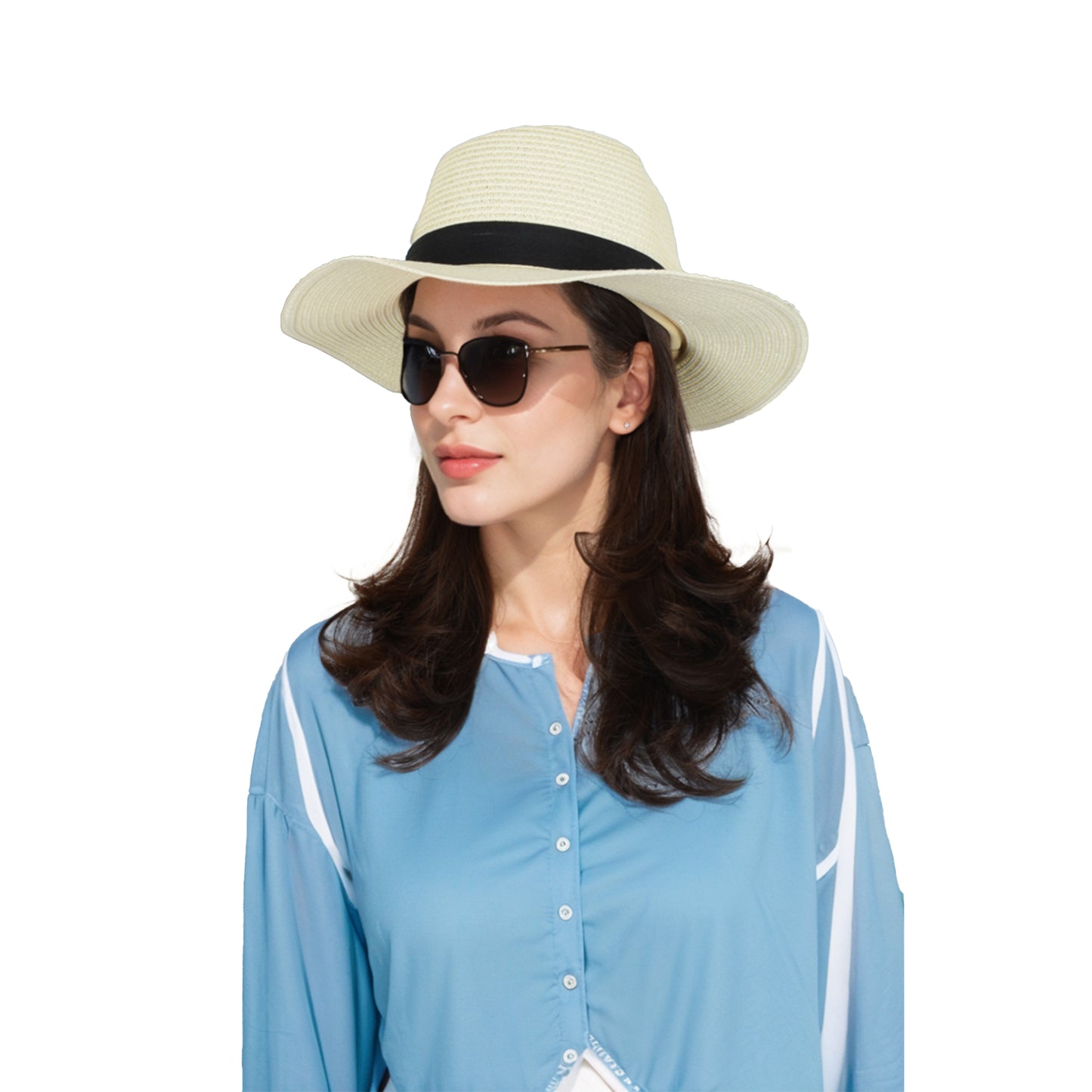 Anna-Kaci Wide Brim Straw Fedora Sun Hat with Black Band Lightweight Packable Summer Panama Hat for UV Protection