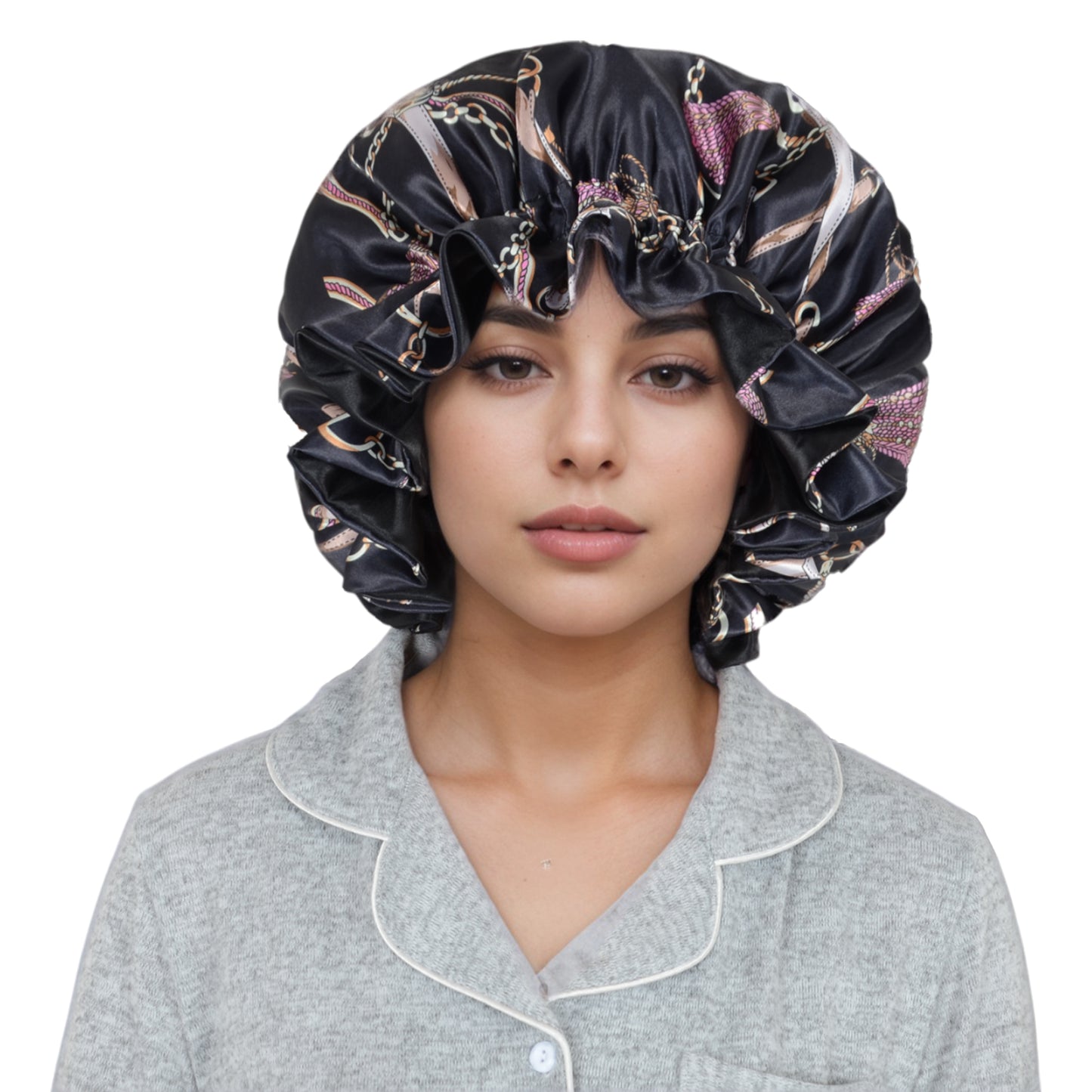 Anna-Kaci Satin Lined Print Bonnet Large Ruffled Edge Adjustable Sleep Cap for Natural Hair Protection