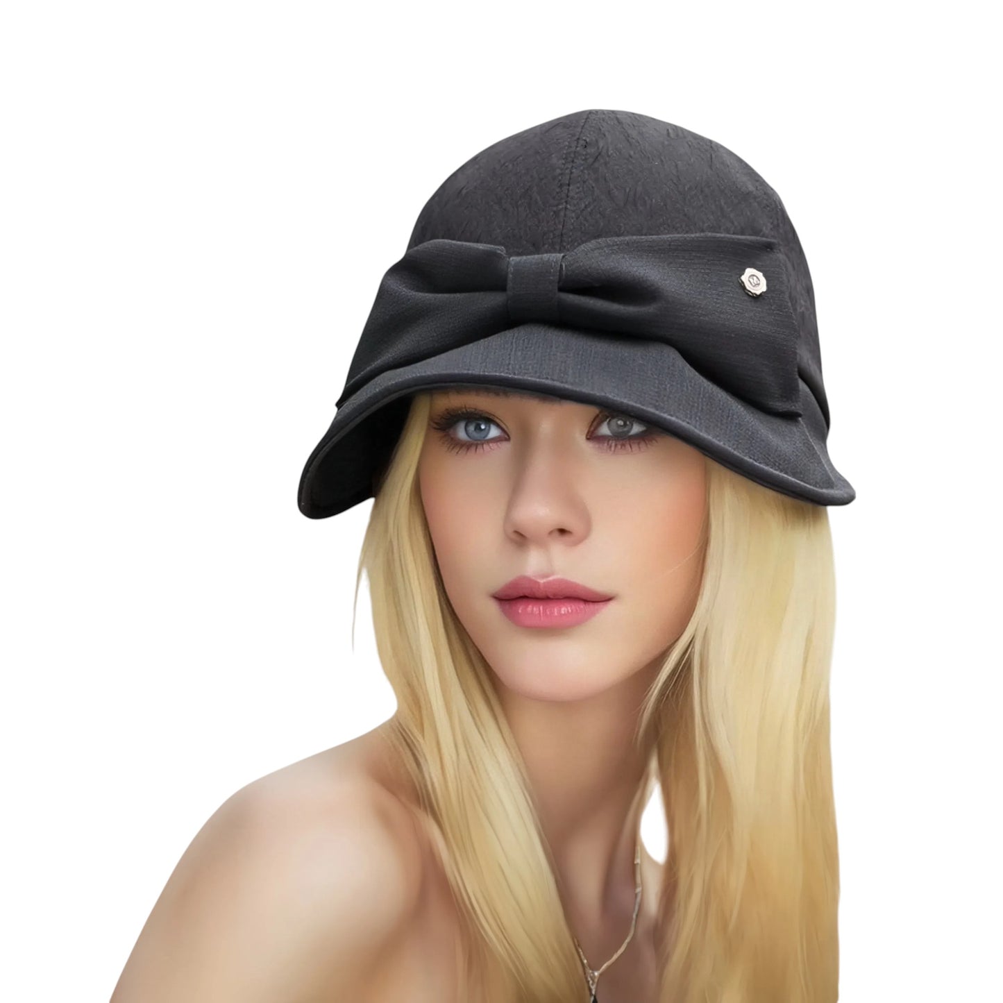 Anna-Kaci Women's Structured Visor Cloche Hat with Oversized Bow and Textured Dome Crown