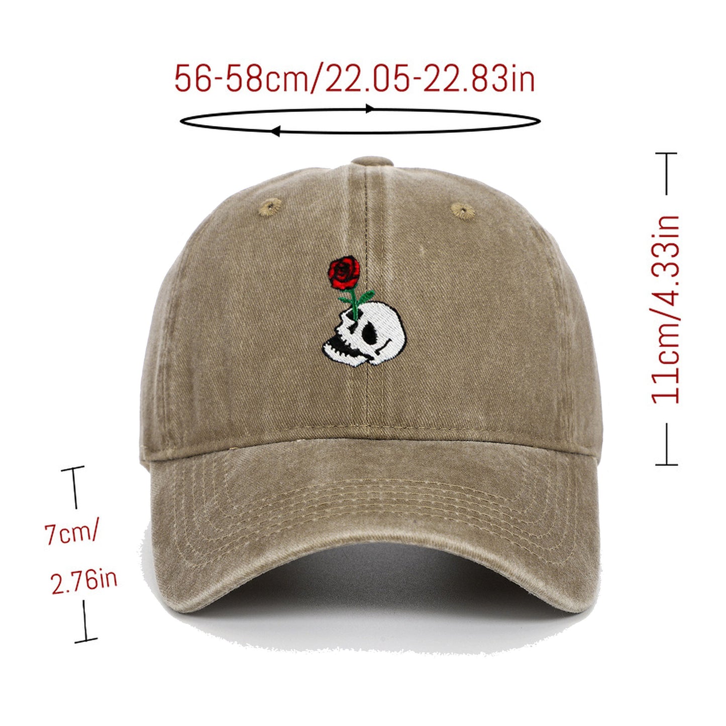 Anna-Kaci Women's Vintage Washed Baseball Cap with Skull and Rose Embroidery