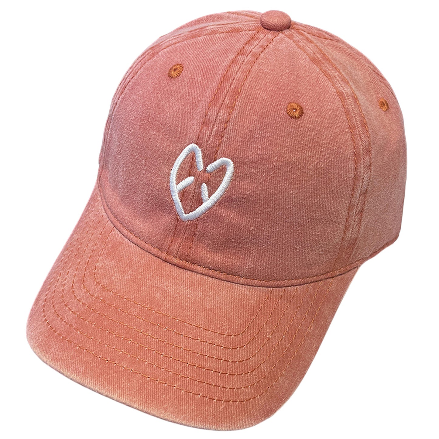 Anna-Kaci Women's Coral Vintage Washed Baseball Cap with Heart Embroidery