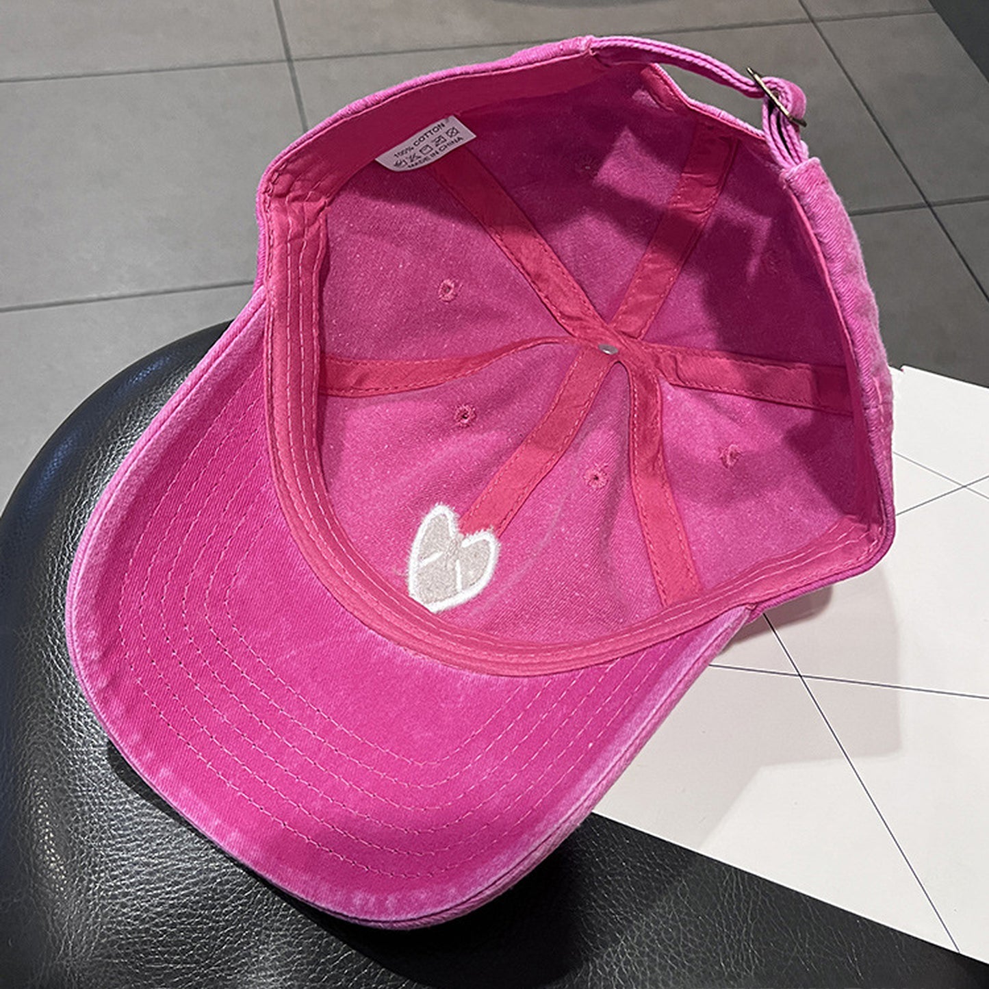 Anna-Kaci Women's Coral Vintage Washed Baseball Cap with Heart Embroidery