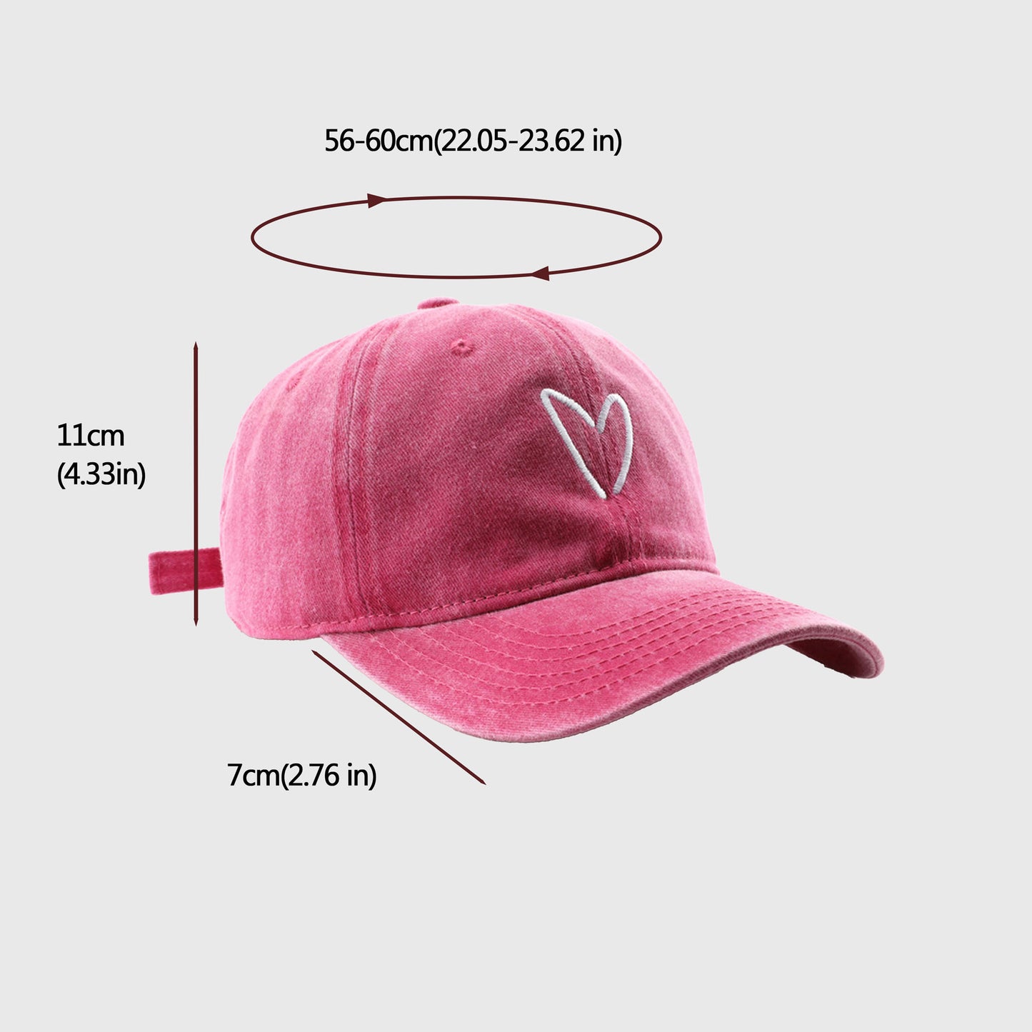 Anna-Kaci Women's Vintage Washed Baseball Cap with Heart Embroidery