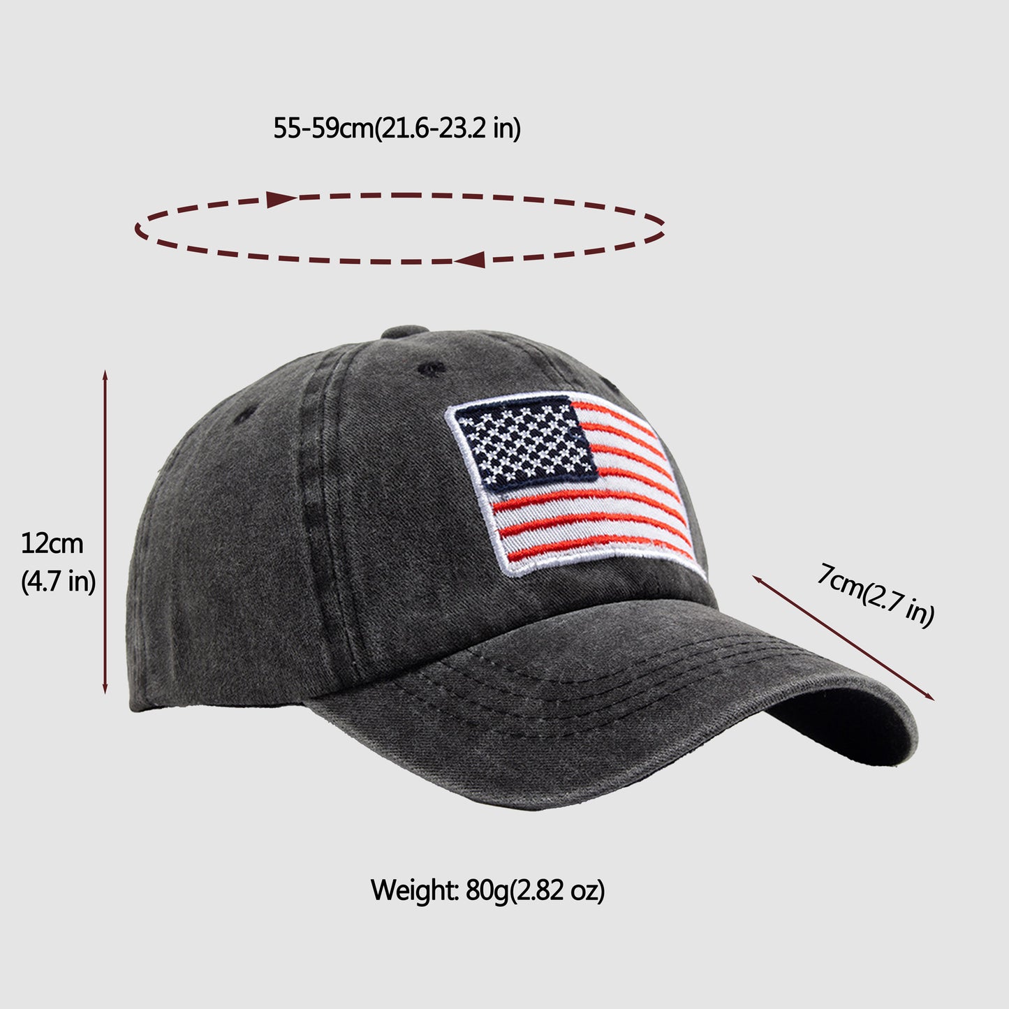 Anna-Kaci Unisex Vintage Baseball Cap with USA Flag Patch