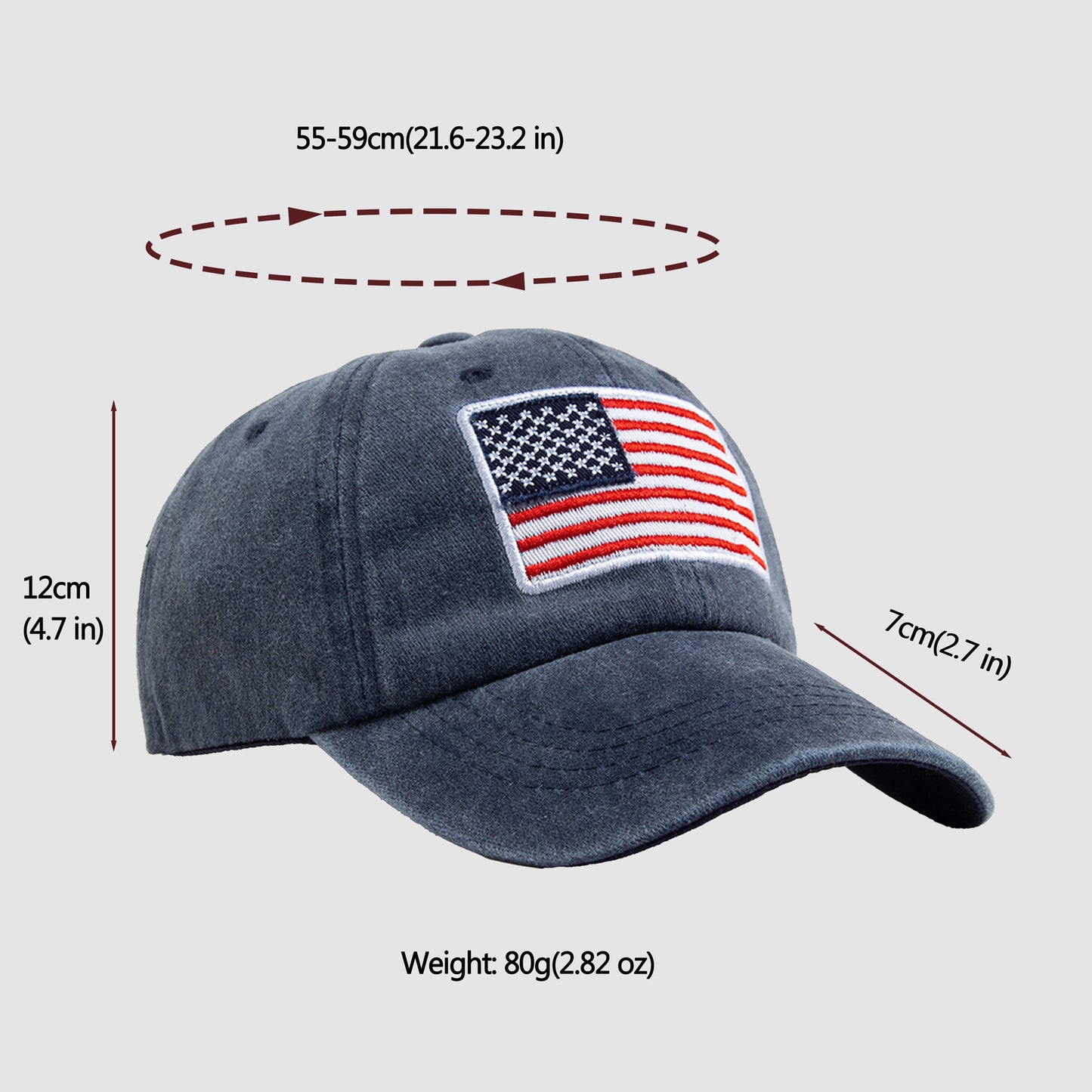 Anna-Kaci Unisex Vintage Baseball Cap with USA Flag Patch