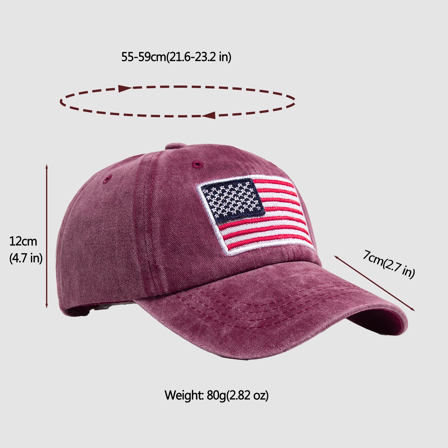 Anna-Kaci Unisex Vintage Baseball Cap with USA Flag Patch