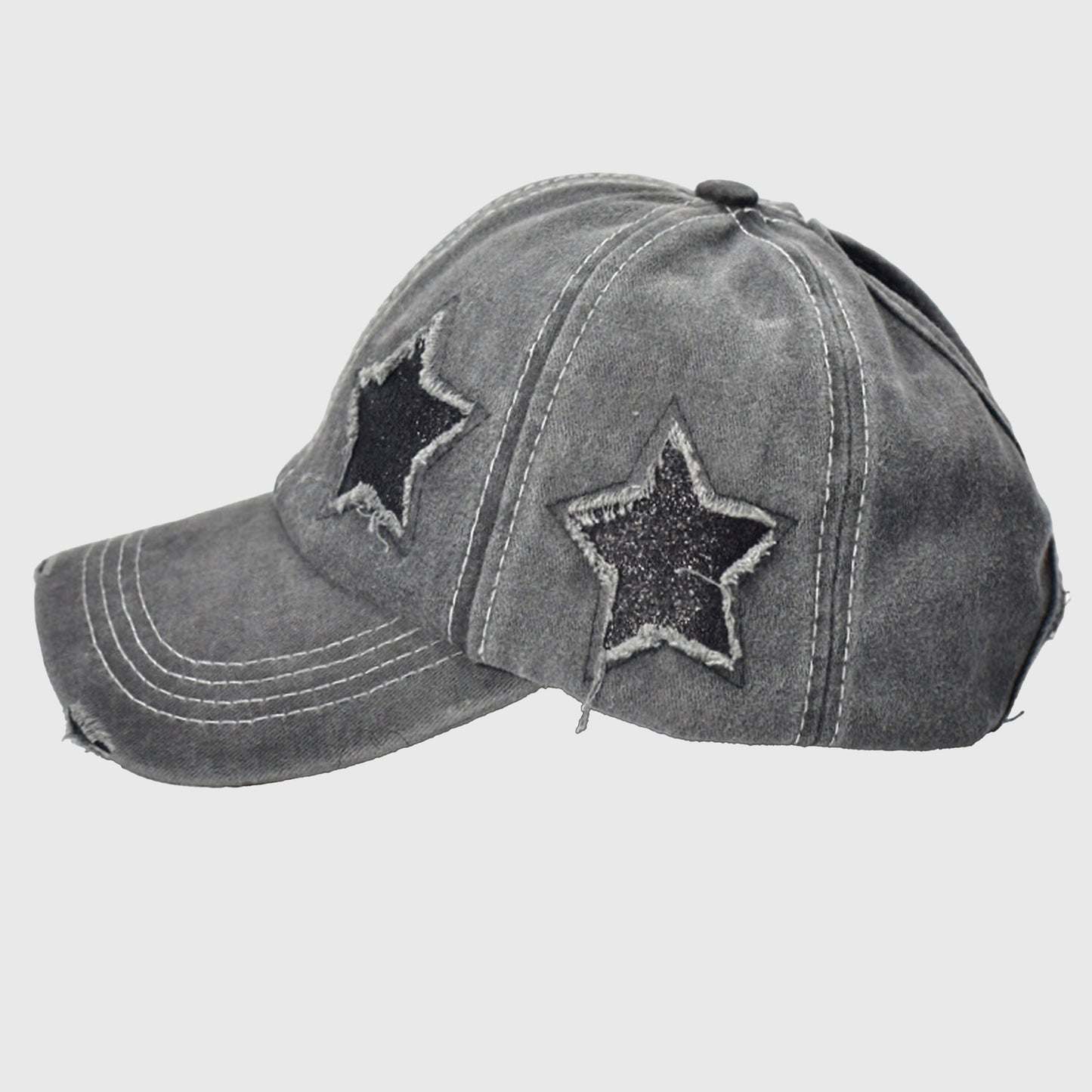 Anna-Kaci Women's Distressed Baseball Cap with Glitter Star Patches