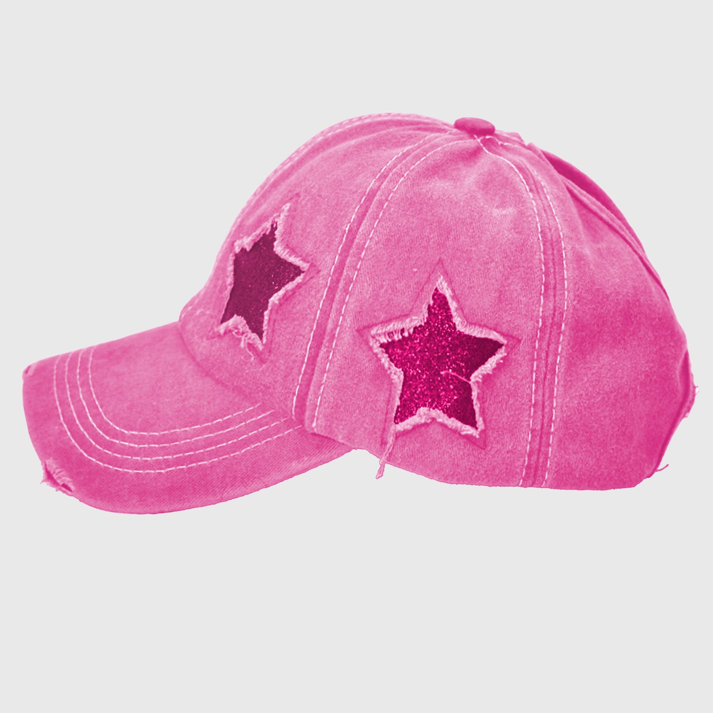 Anna-Kaci Women's Distressed Baseball Cap with Glitter Star Patches