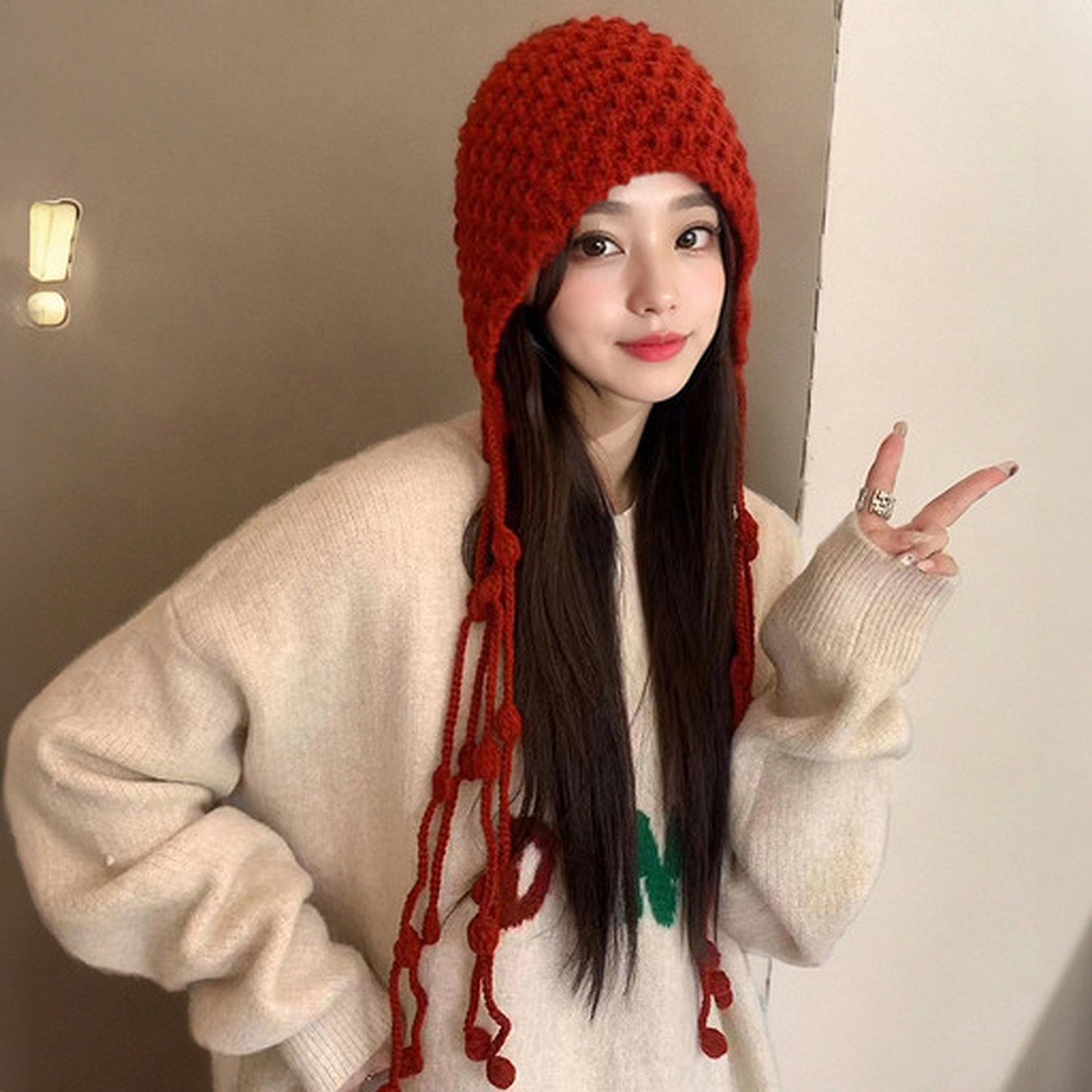 Anna-Kaci Women's Crochet Beanie with Tassel Details