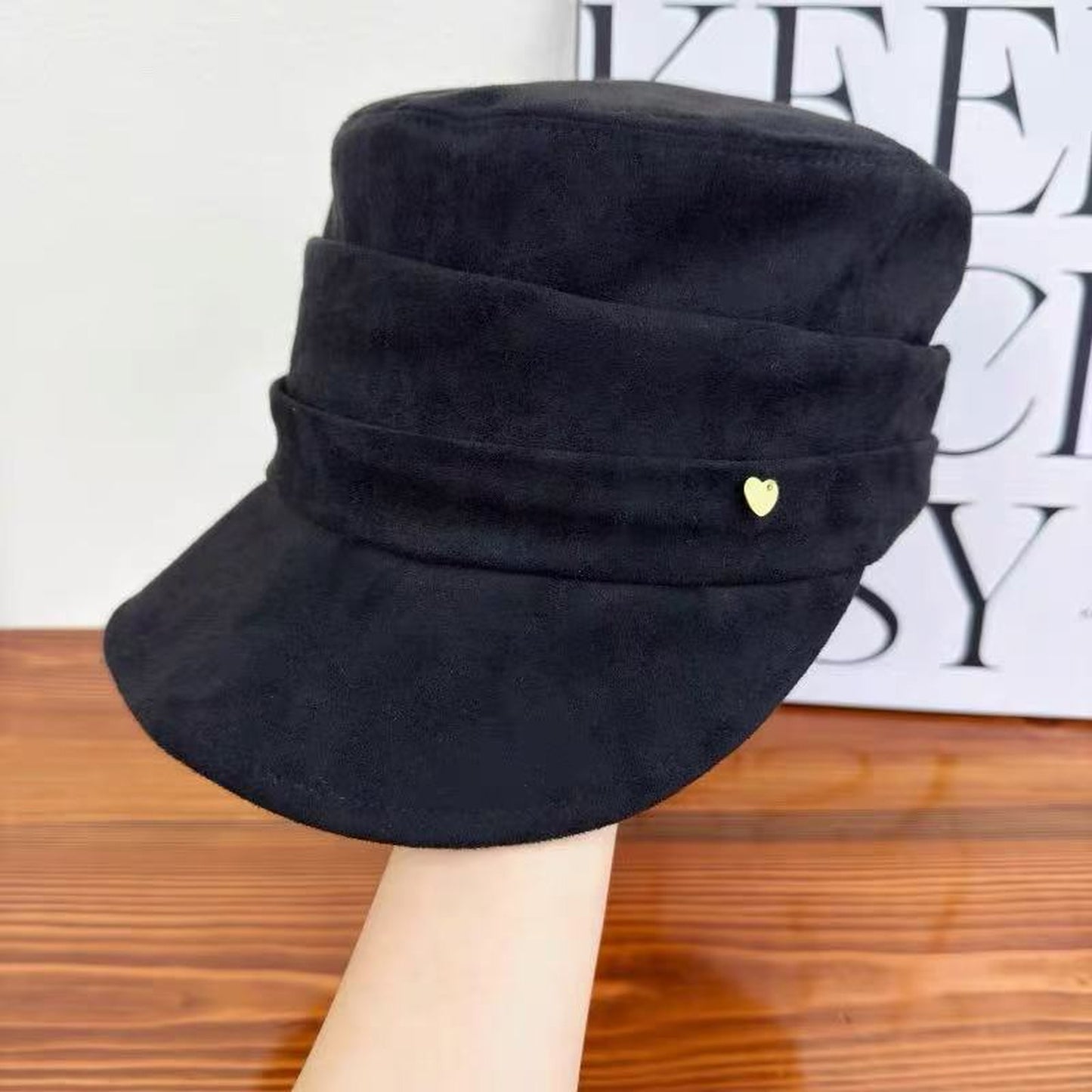 Anna-Kaci Women's Fleece Military - Style Cap with Heart Accent