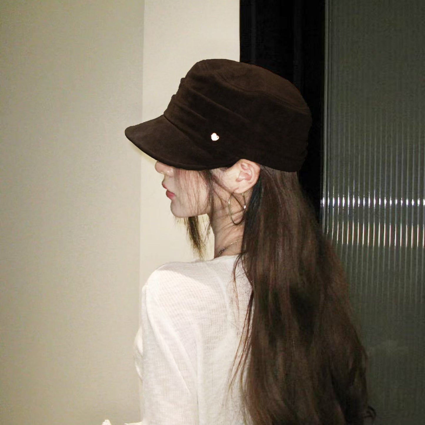 Anna-Kaci Women's Fleece Military - Style Cap with Heart Accent