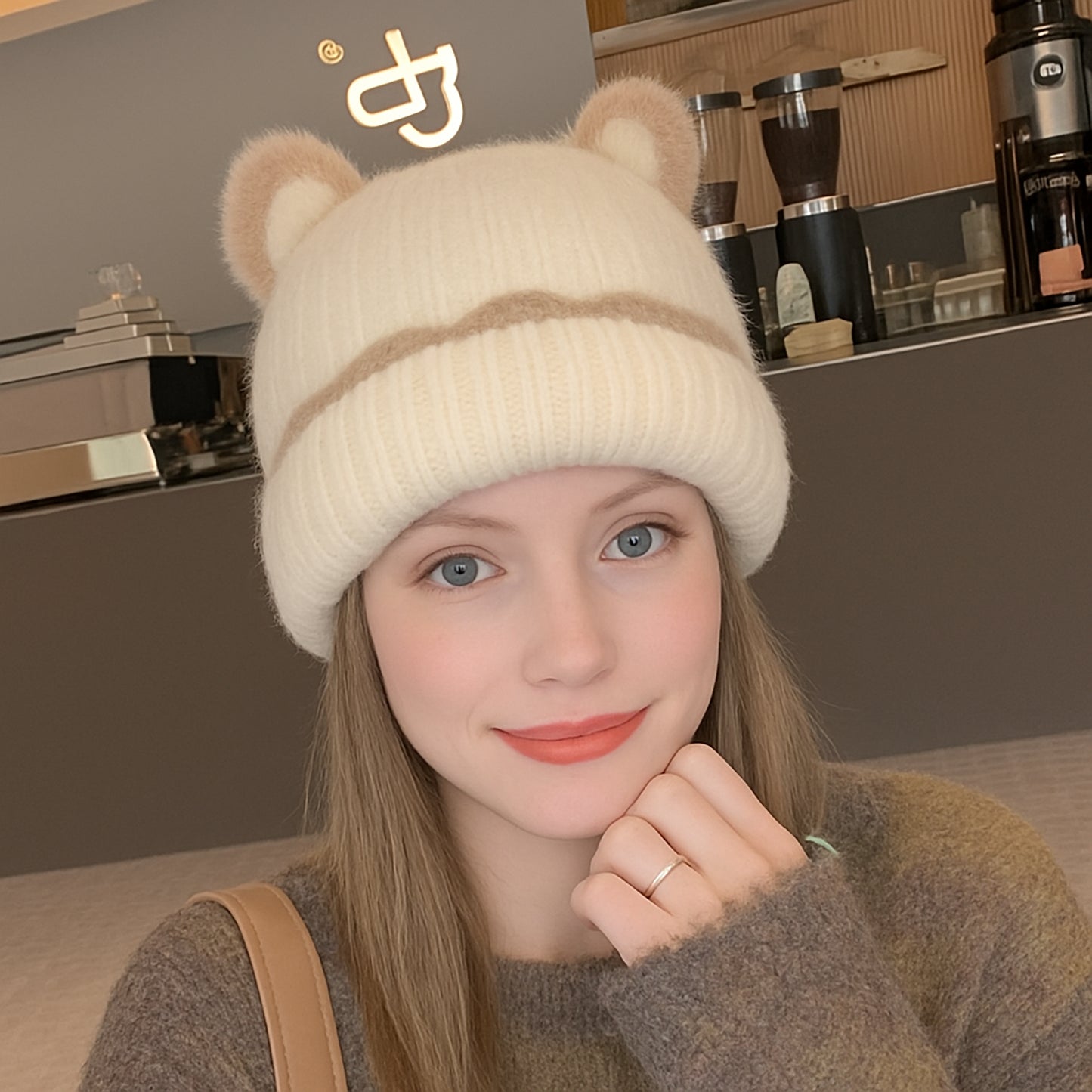 Anna-Kaci Women's Knit Beanie Hat with Adorable Bear Ears and Soft Ribbed Texture