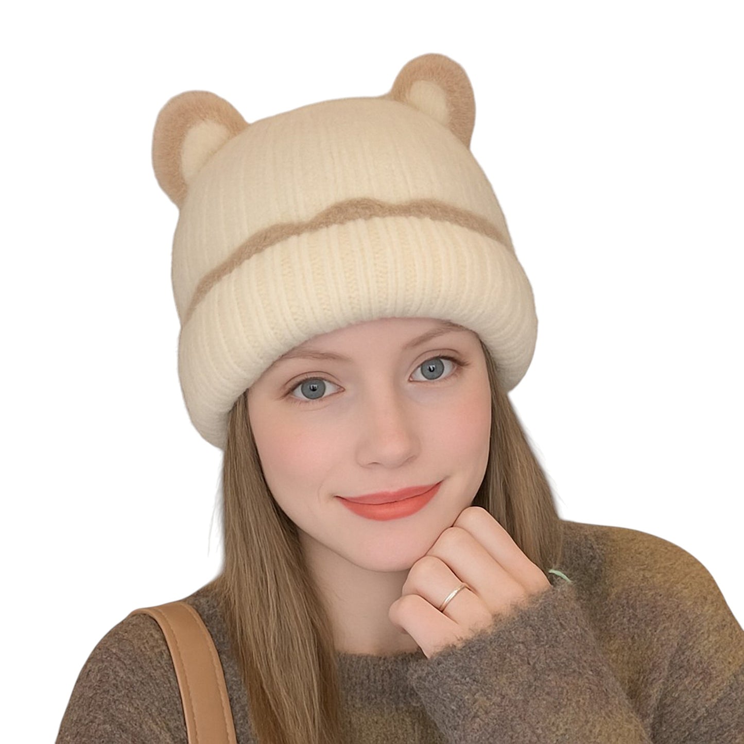 Anna-Kaci Women's Knit Beanie Hat with Adorable Bear Ears and Soft Ribbed Texture