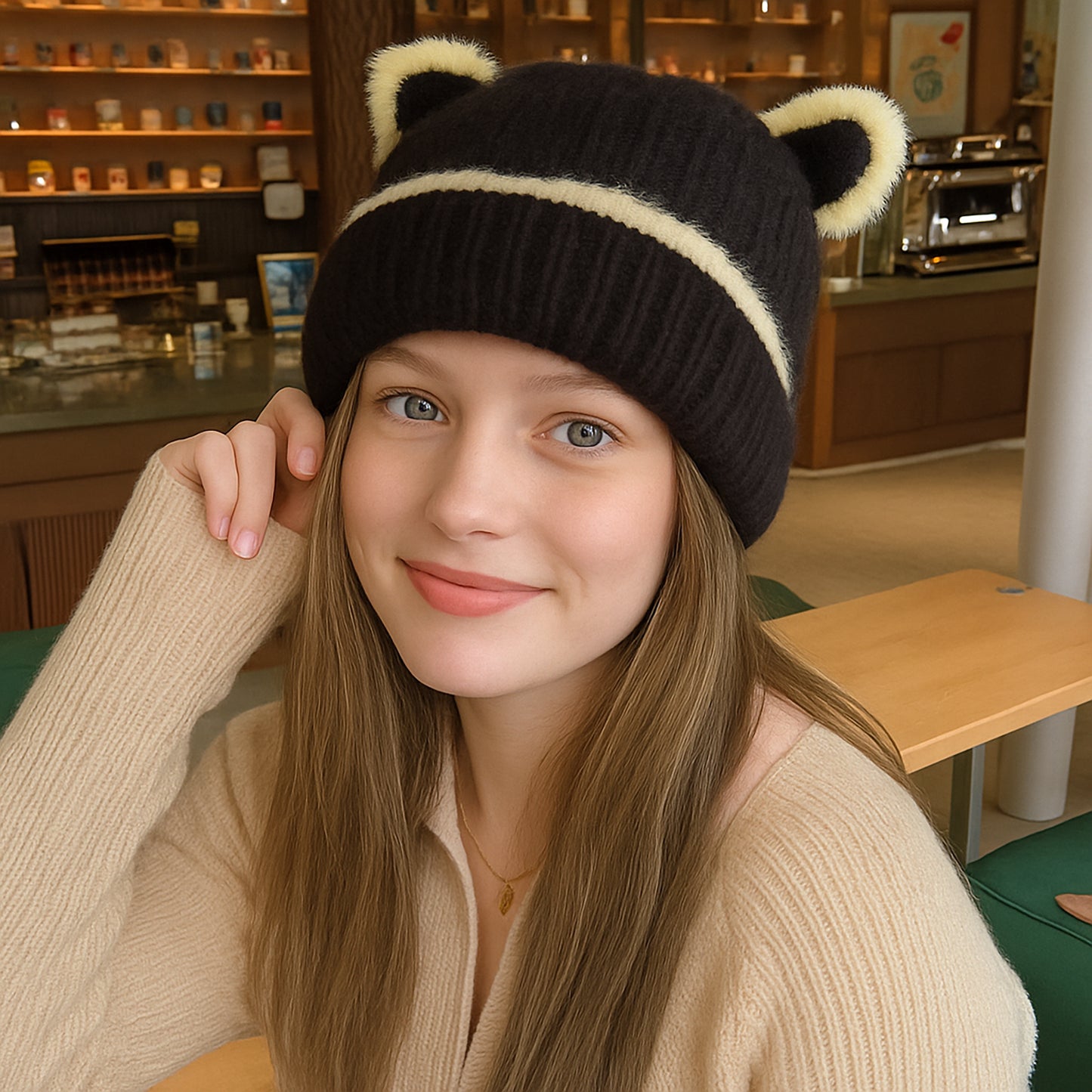 Anna-Kaci Women's Knit Beanie Hat with Adorable Bear Ears and Soft Ribbed Texture