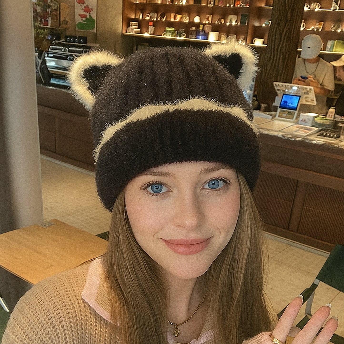 Anna-Kaci Women's Knit Beanie Hat with Adorable Bear Ears and Soft Ribbed Texture