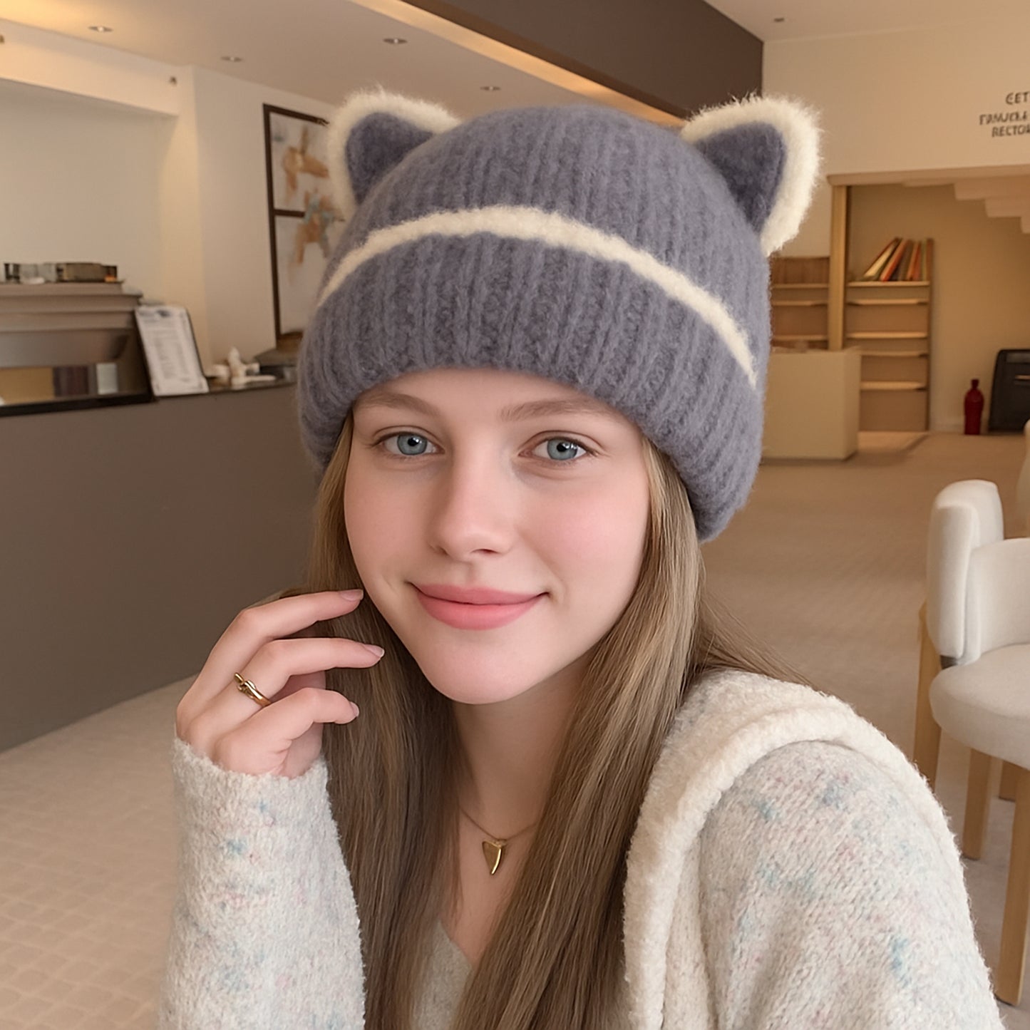 Anna-Kaci Women's Knit Beanie Hat with Adorable Bear Ears and Soft Ribbed Texture