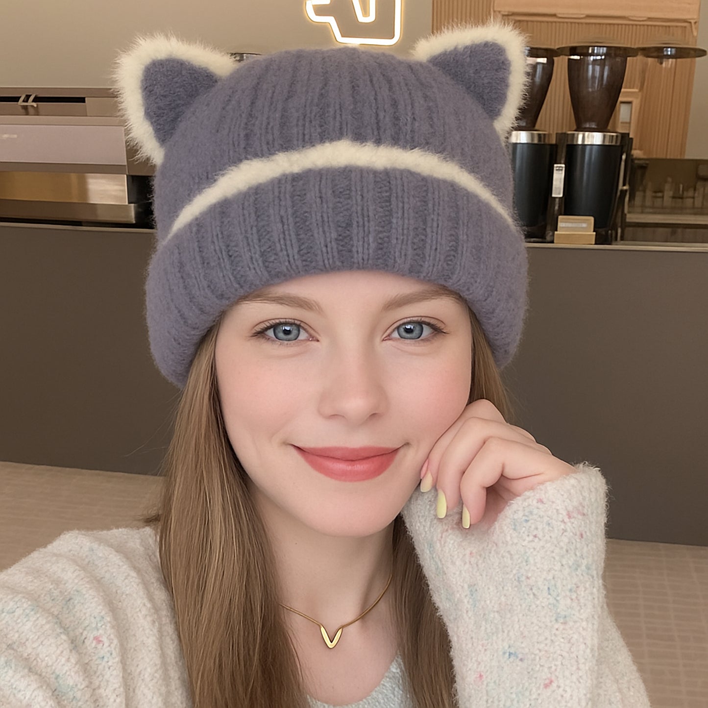 Anna-Kaci Women's Knit Beanie Hat with Adorable Bear Ears and Soft Ribbed Texture