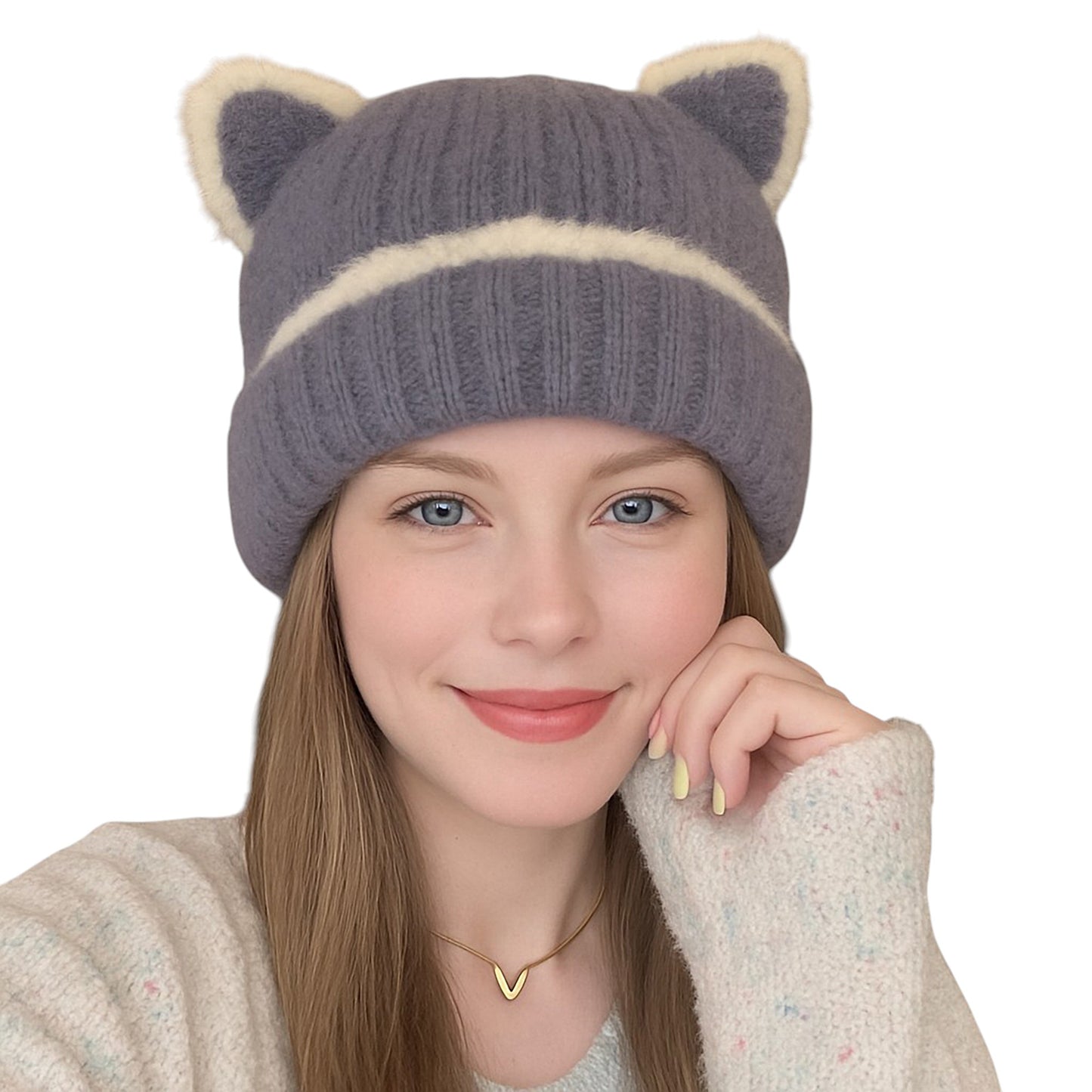 Anna-Kaci Women's Knit Beanie Hat with Adorable Bear Ears and Soft Ribbed Texture
