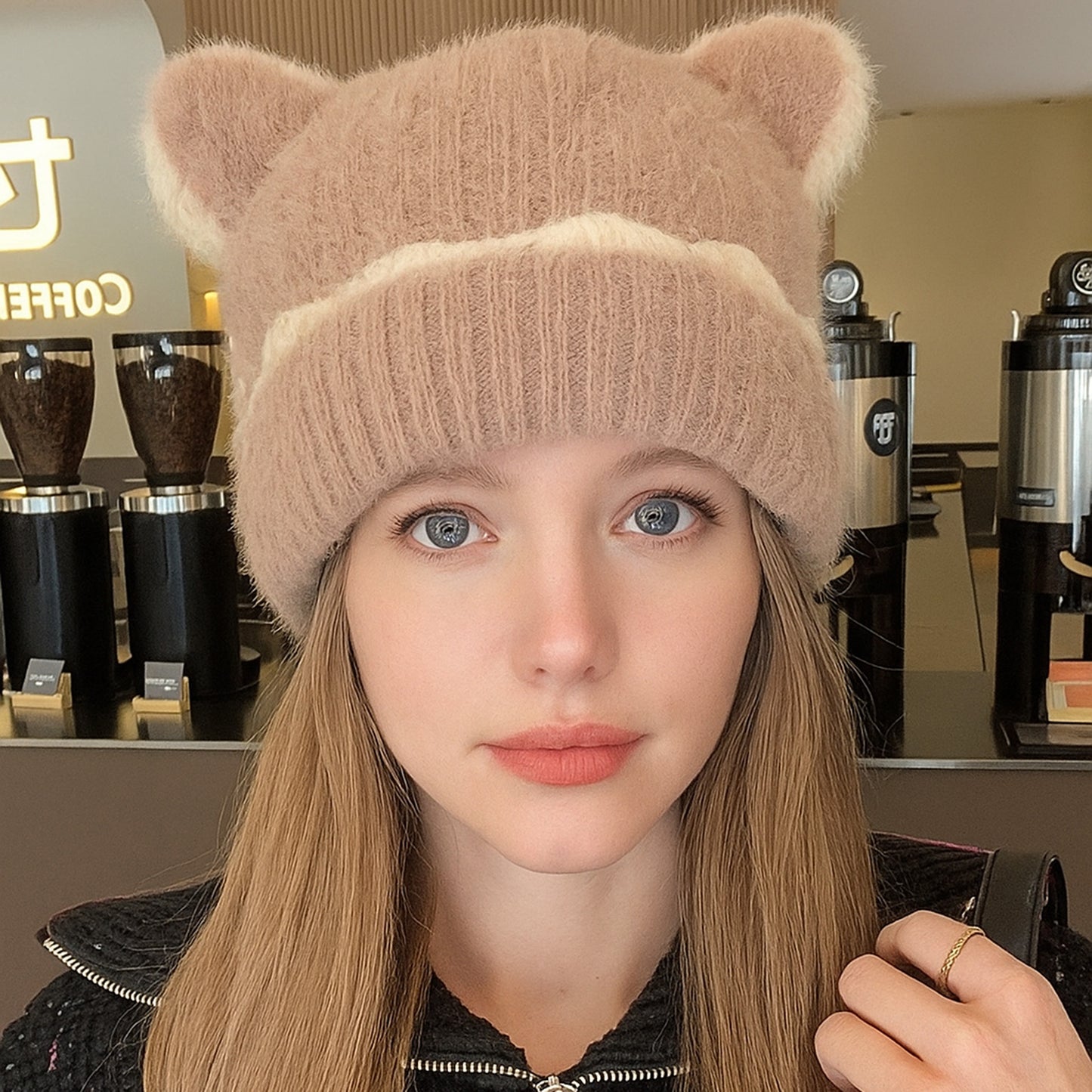 Anna-Kaci Women's Knit Beanie Hat with Adorable Bear Ears and Soft Ribbed Texture