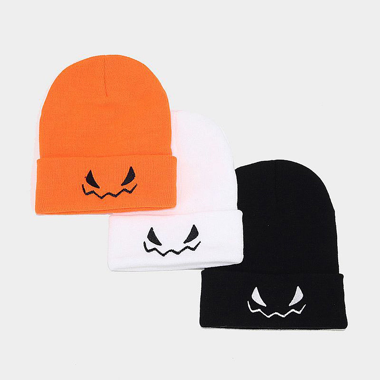 Anna-Kaci Women's Knit Beanie Hat with Pumpkin Face Embroidery Halloween Themed Design