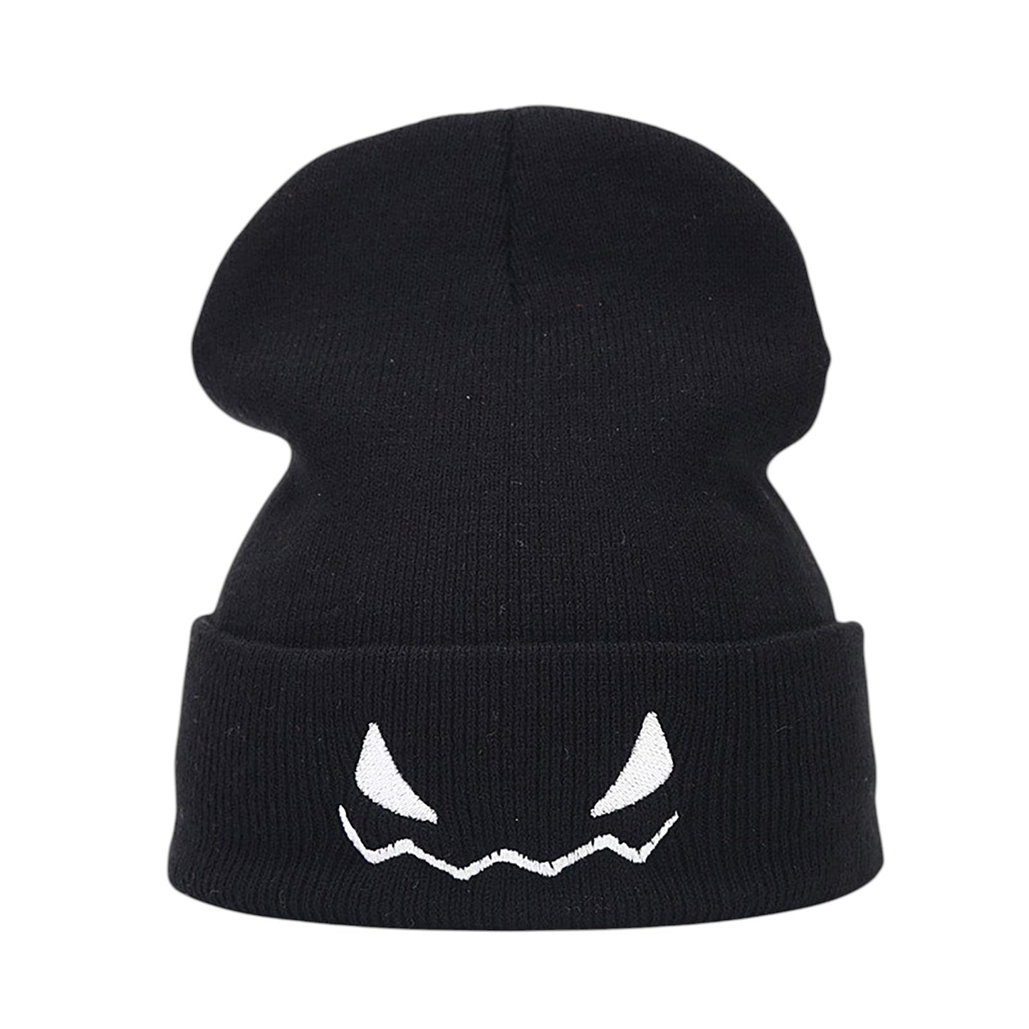 Anna-Kaci Women's Knit Beanie Hat with Pumpkin Face Embroidery Halloween Themed Design