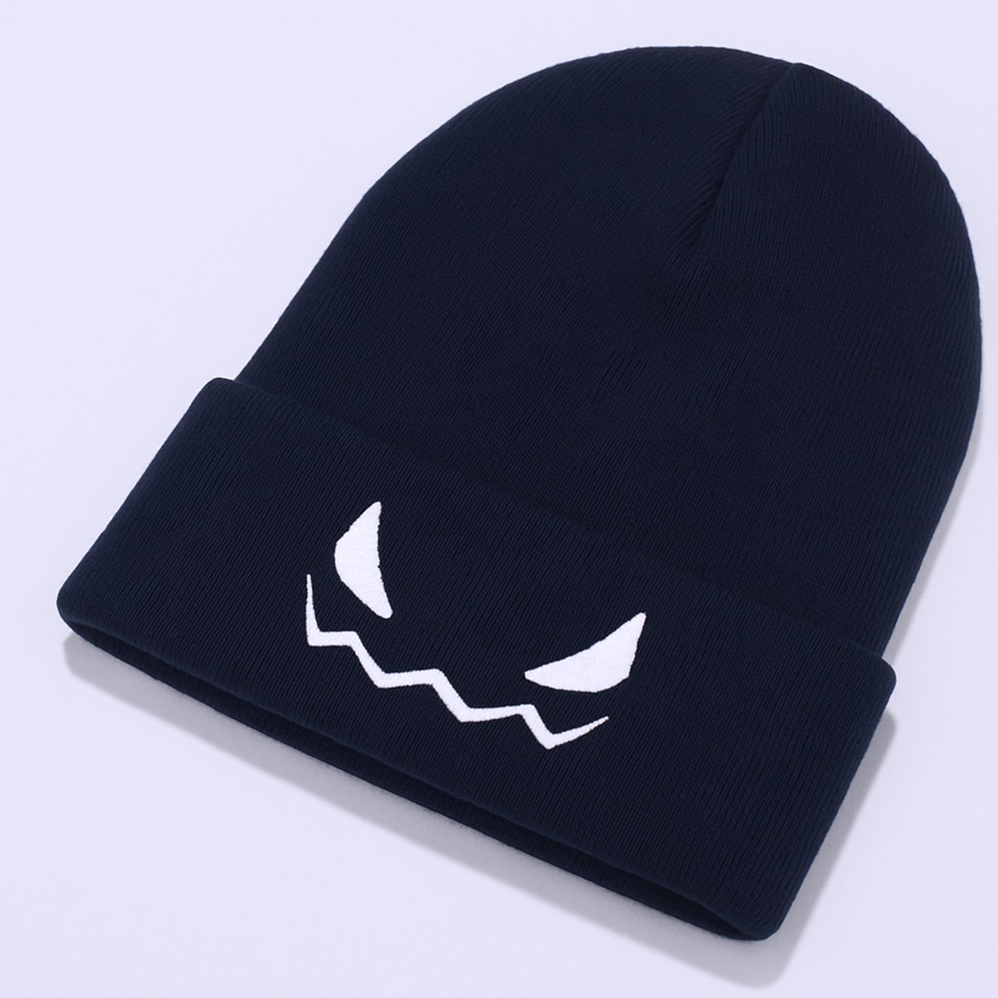 Anna-Kaci Women's Knit Beanie Hat with Pumpkin Face Embroidery Halloween Themed Design