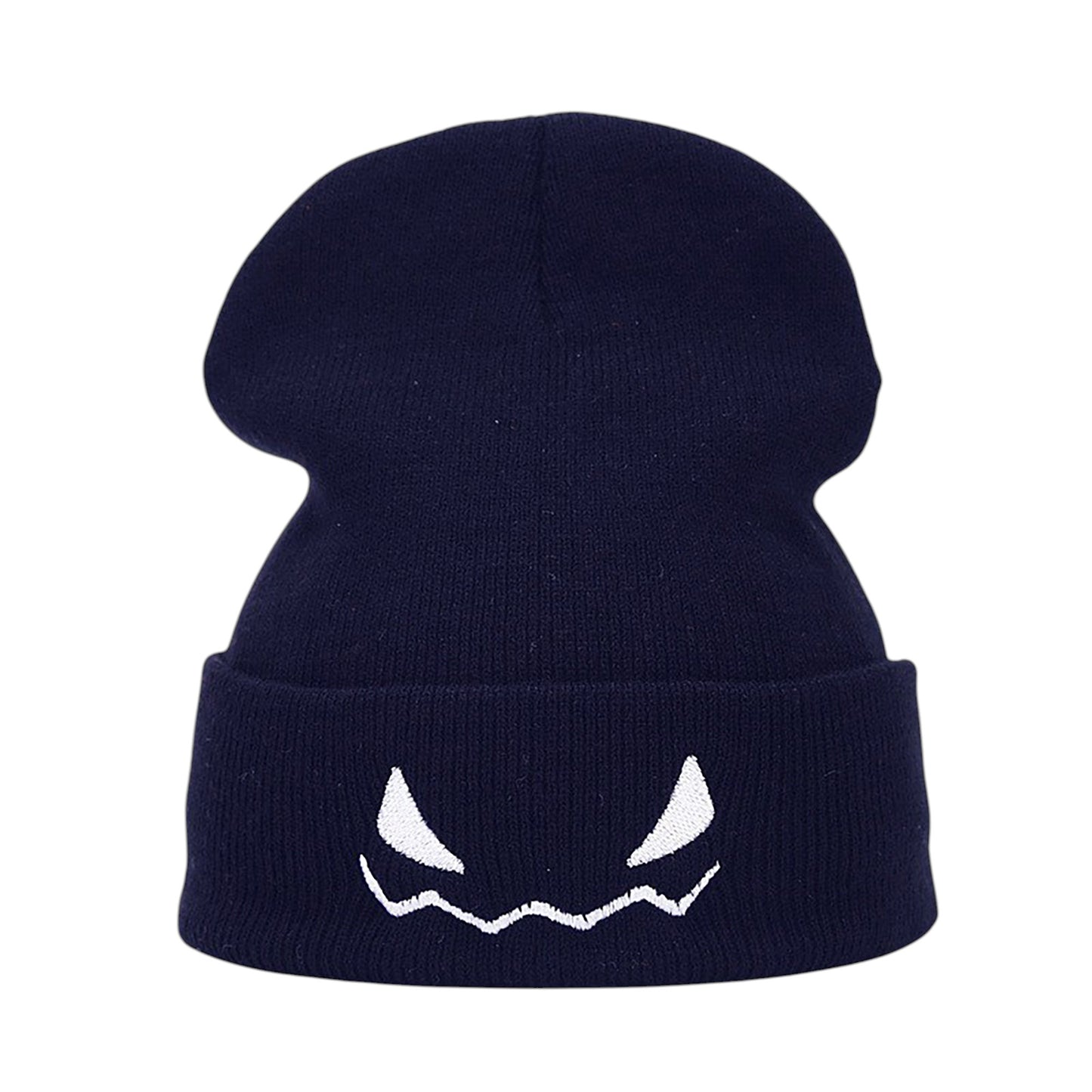 Anna-Kaci Women's Knit Beanie Hat with Pumpkin Face Embroidery Halloween Themed Design