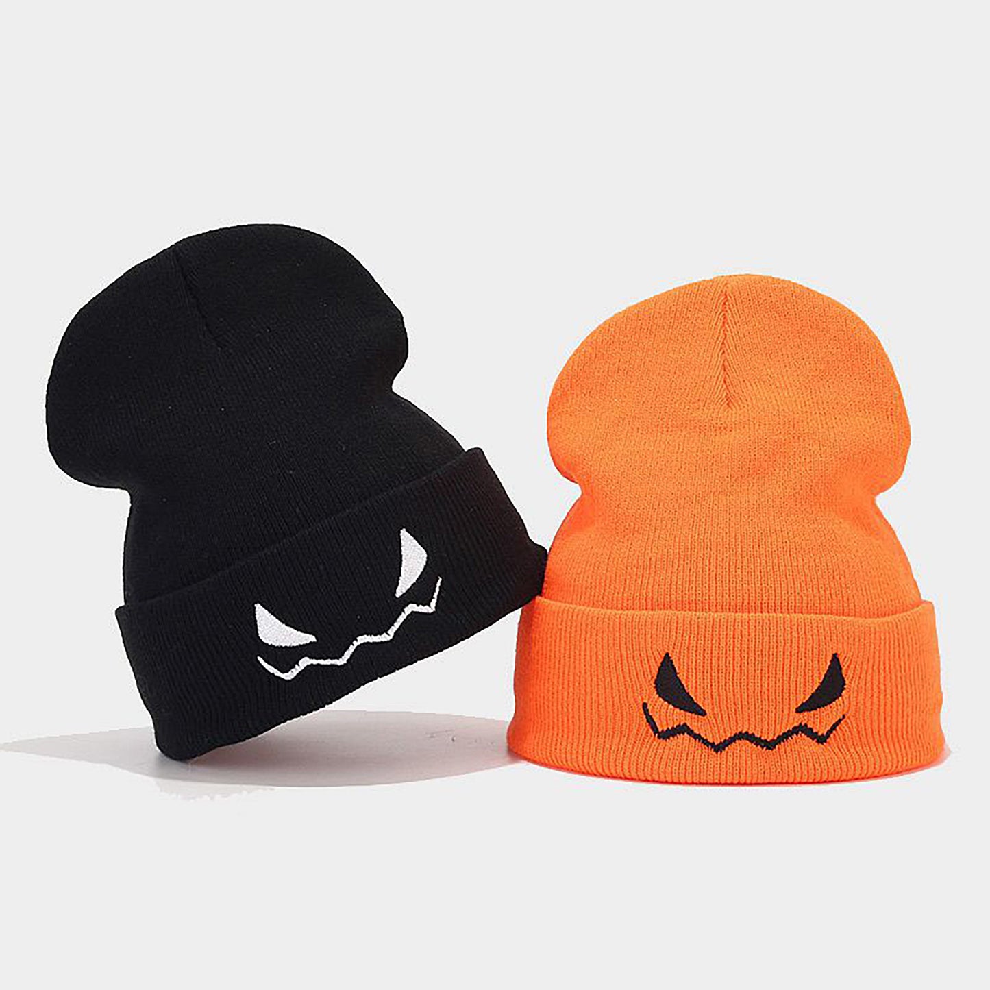 Anna-Kaci Women's Knit Beanie Hat with Pumpkin Face Embroidery Halloween Themed Design