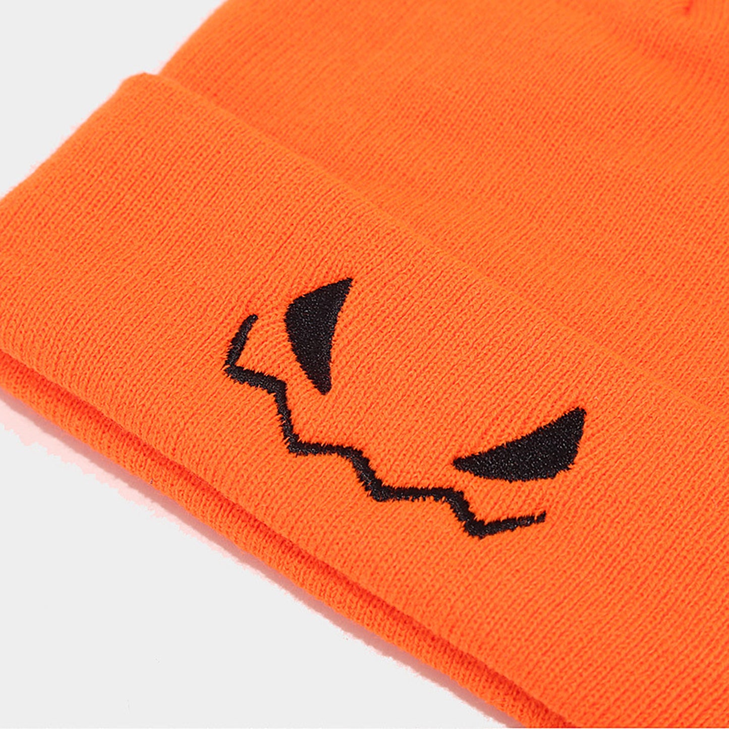 Anna-Kaci Women's Knit Beanie Hat with Pumpkin Face Embroidery Halloween Themed Design