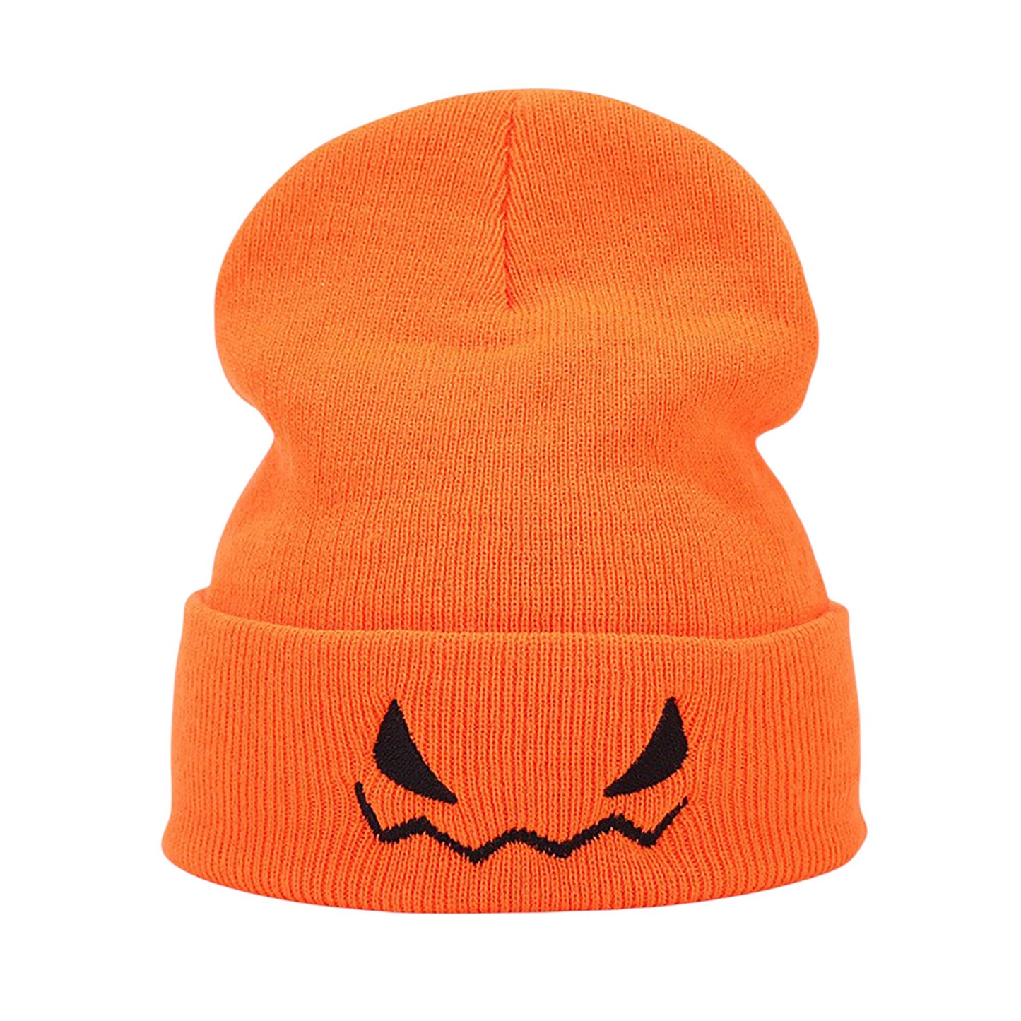 Anna-Kaci Women's Knit Beanie Hat with Pumpkin Face Embroidery Halloween Themed Design