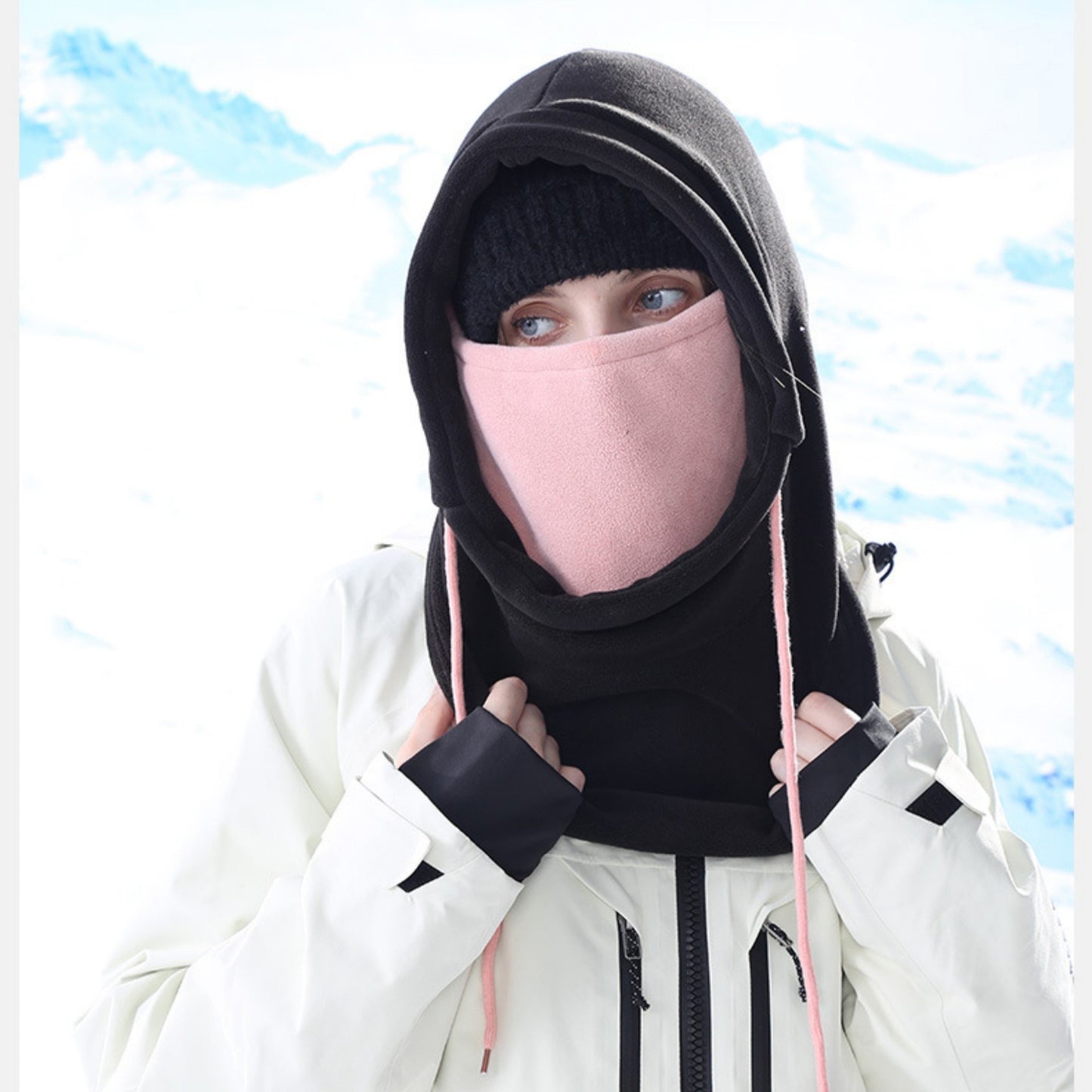 Anna-Kaci Unisex Fleece Hooded Face Cover with Drawstring Neck Warmer for Cold Weather