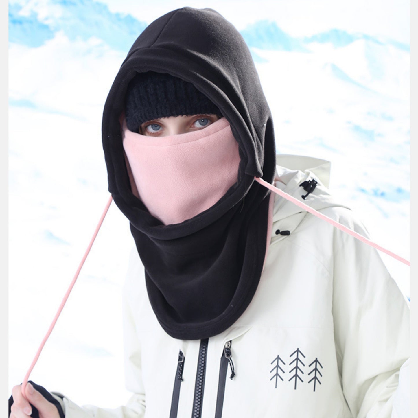 Anna-Kaci Unisex Fleece Hooded Face Cover with Drawstring Neck Warmer for Cold Weather