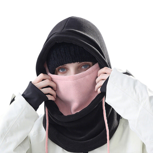 Anna-Kaci Unisex Fleece Hooded Face Cover with Drawstring Neck Warmer for Cold Weather